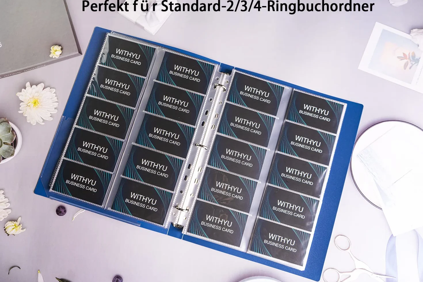 WITHYU 30 arkuszy z 600 kieszeniami na wizytówki, segregator A4, 2/3/4, segregator, etui na karty kredytowe, ultra przezroczyste wizytówki z 11 otworami, dwustronne, 10 kieszeni, rozmiar A4