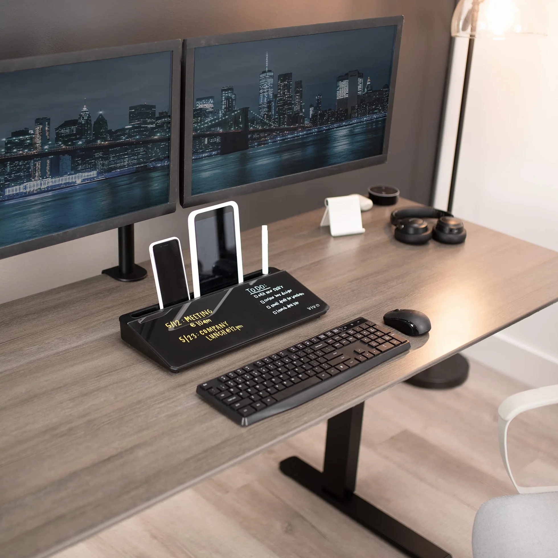 Vivo DESK-WB16B szklana tablica suchościeralna 40 x 18 cm organizer na biurko czarna