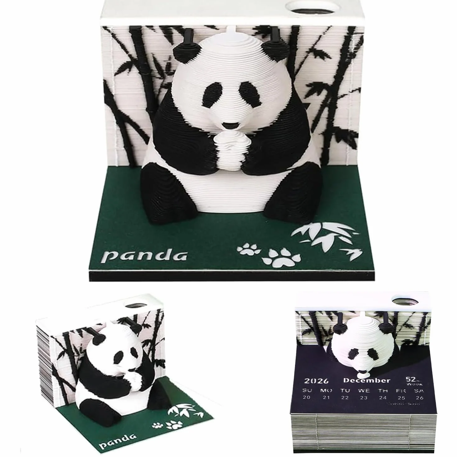 Panda kalendarz 2026 z uchwytem na długopis, kalendarz 3D do odrywania 2026, notatnik 3D z motywem Panda, papier na notatki 3D na biurko 2026, prezent rzeźbiarski, dekoracja biurka na Halloween