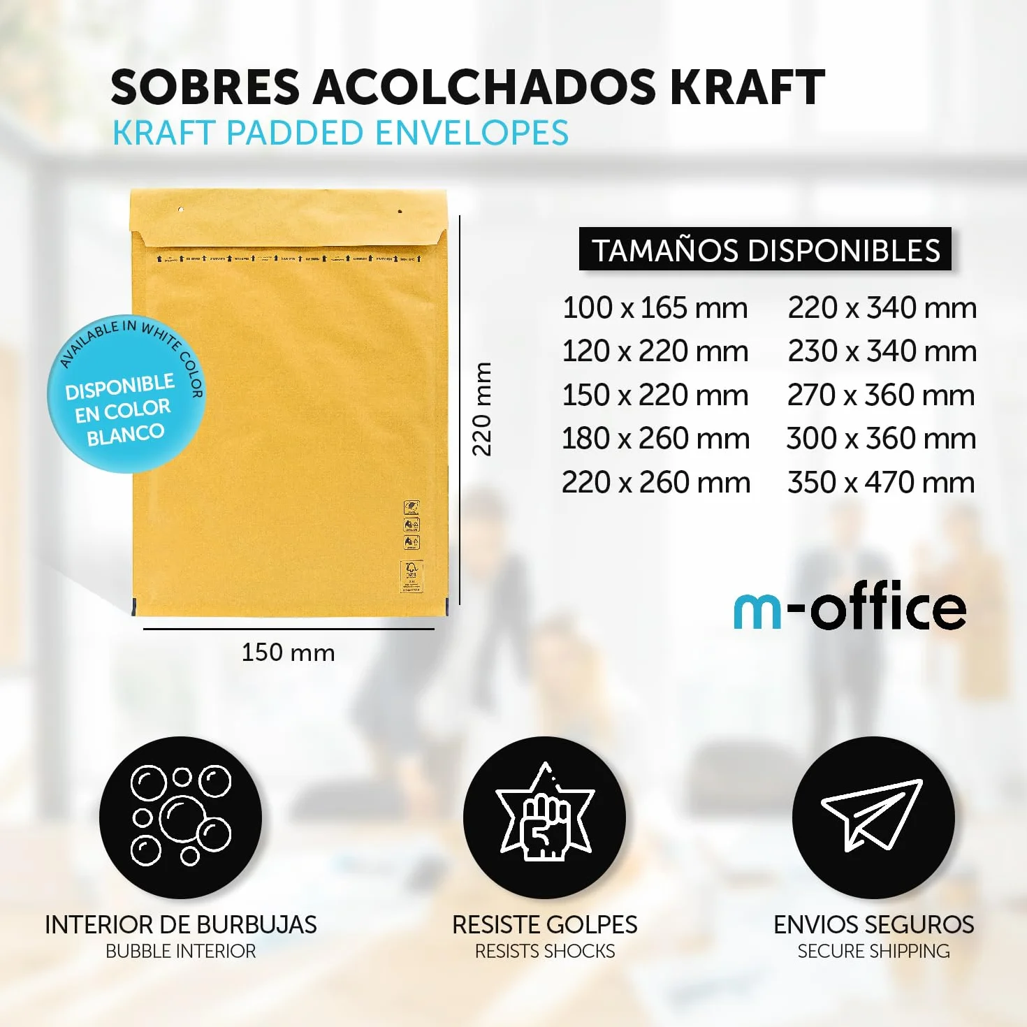 M-Office Koperty bąbelkowe, papier typu kraft, do przesyłek paczkowych w różnych rozmiarach (150 x 220 mm, 10 sztuk)
