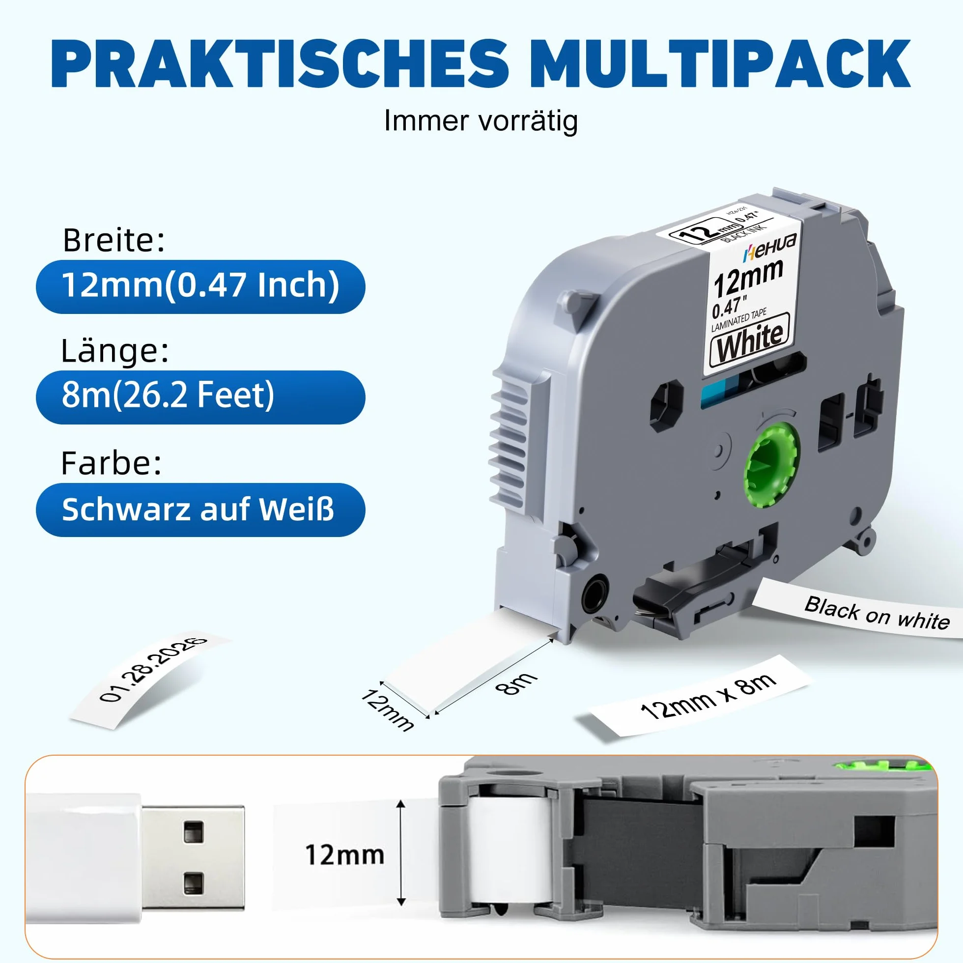 5x Hehua Kompatybilny z Taśmami Brother TZe-231 P-Touch Taśma Tz 12mm 0,47 Czarno na Białym Zamiennik Taśmy do Etykietowania Brother pt-1000 p touch Cube h105 h100lb H107B 1010 1280 h100r d200 d400