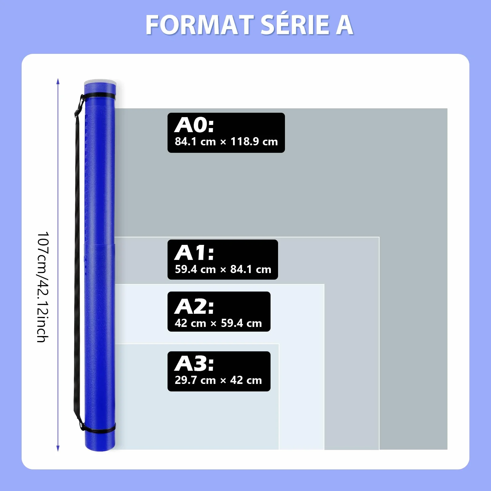 DEWEL Rury transportowe a0, tuba plakatowa, 63-107 cm, rura rysunek transport nadaje się do zdjęć, plakatów i flipbooków, regulowana długość i uchwyt, tworzywo sztuczne. (ciemnoniebieski)