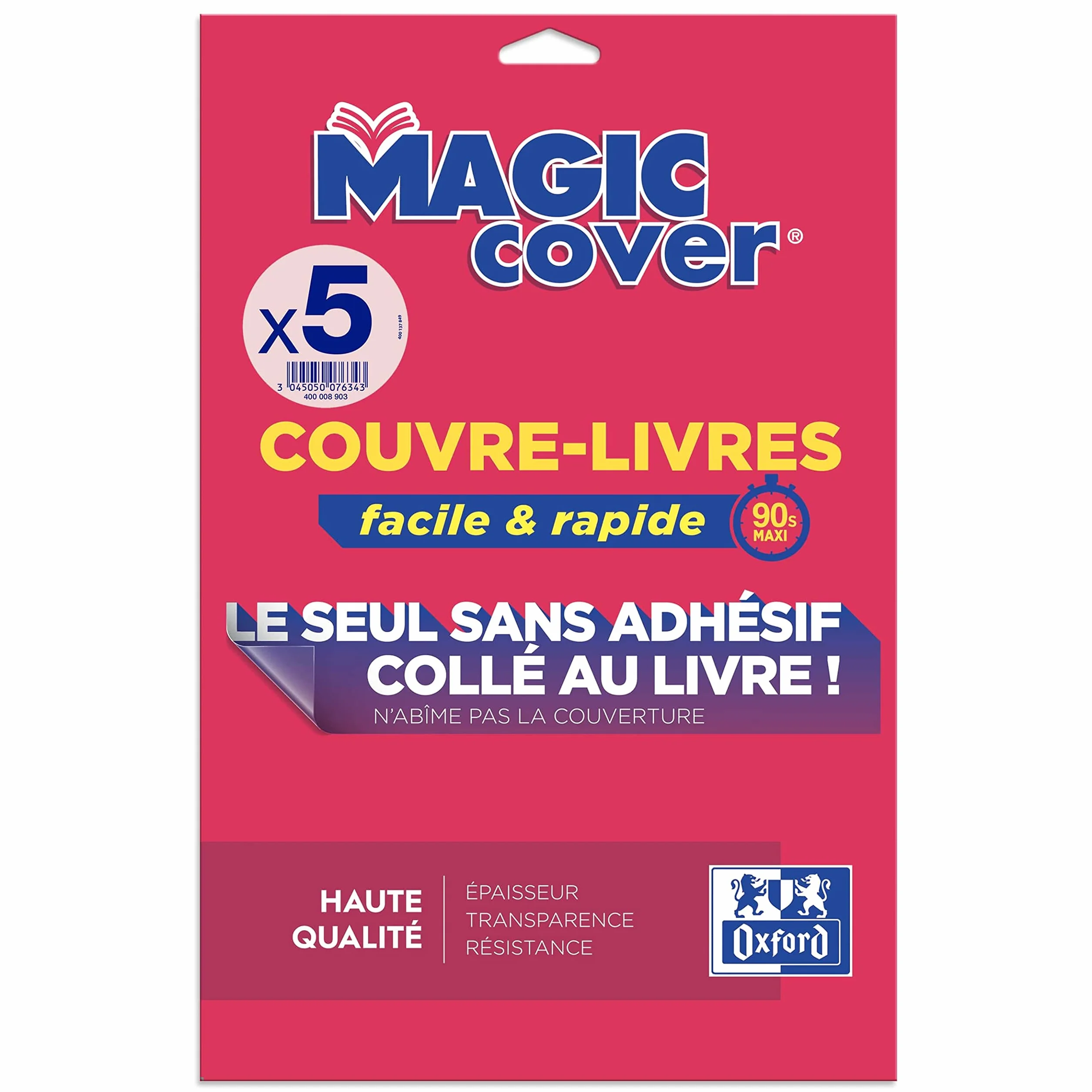 Oxford 5 arkuszy ochraniaczy na książki Magic Cover A4 PCW gładkie grubość 9/100 bezbarwny