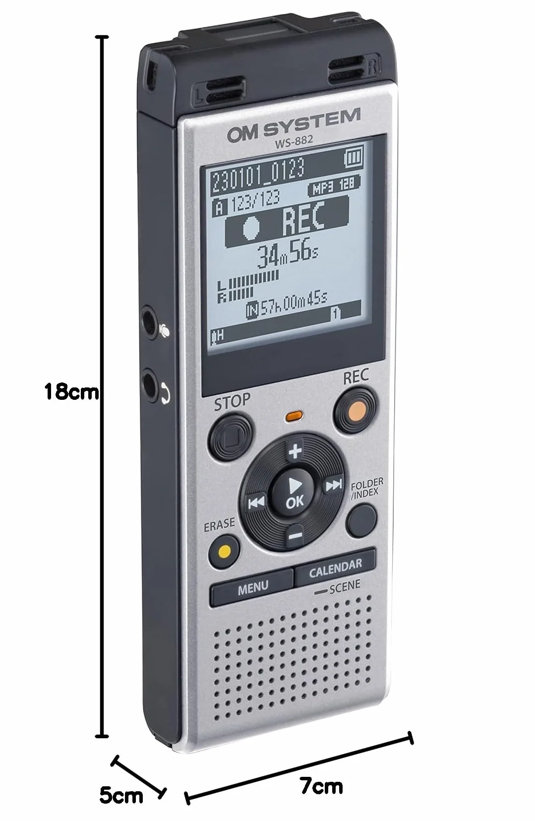 OM SYSTEM WS-882 Wysokiej jakości dyktafon cyfrowy z mikrofonami stereofonicznymi, 6 programami nagrywania, bezpośrednim połączeniem USB, zintegrowaną podstawką i 4 GB pamięci, VCVA