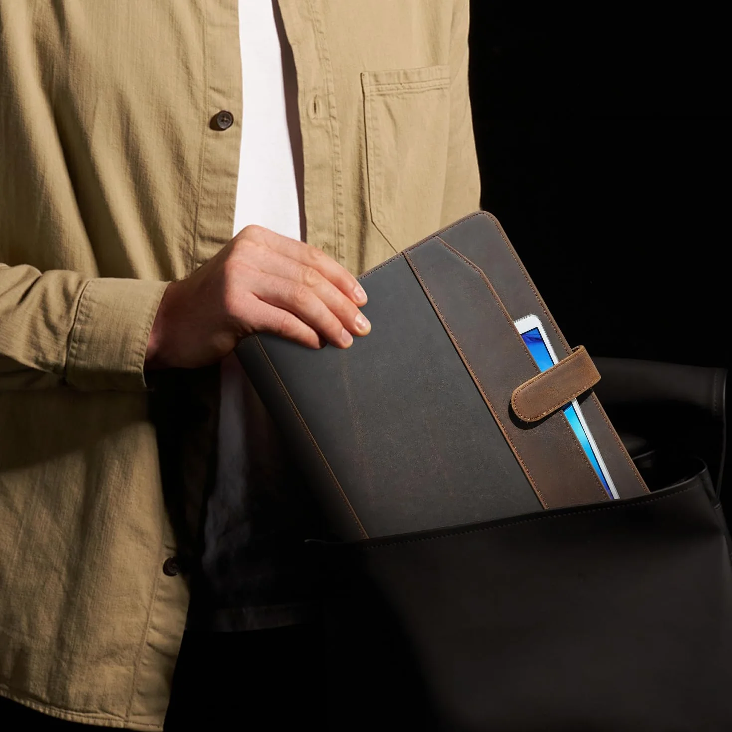 Crazy Horse Skórzane Padfolio, Legal Pad Organizer do Biura Biznesowego, Wznów Teczka, Notatnik do A4/Pad, 901 (901 Brązowy)