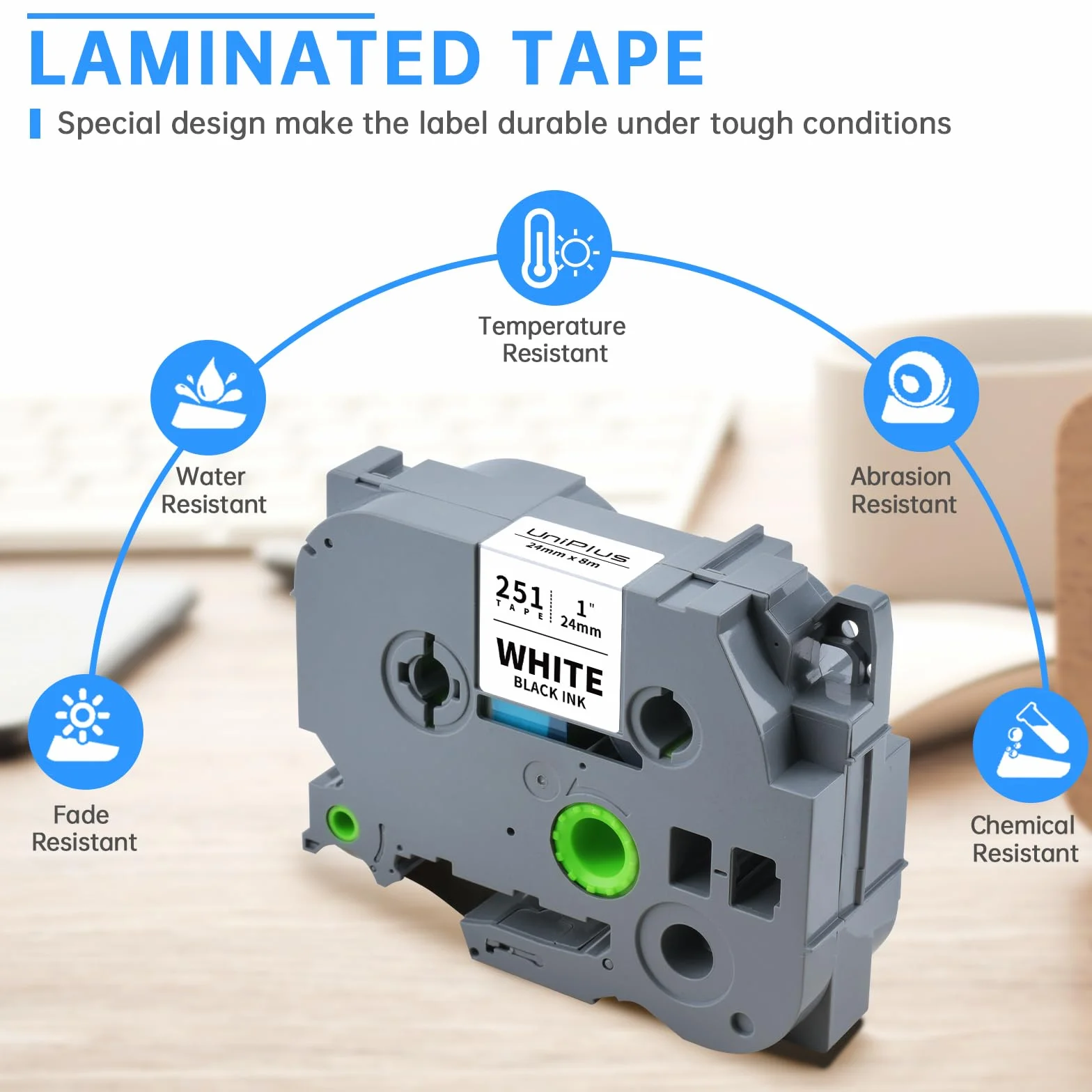 UniPlus 3 x taśmy do etykiet kompatybilne z Brother TZe24 mm do Tze251 Tze-251 TZ-251 z Brother P-touch PT-P750W D600 P750WVP 9600 9700PC 9800PCN P900W 2400 2430 2470 urządzenie do etykietowania, 3