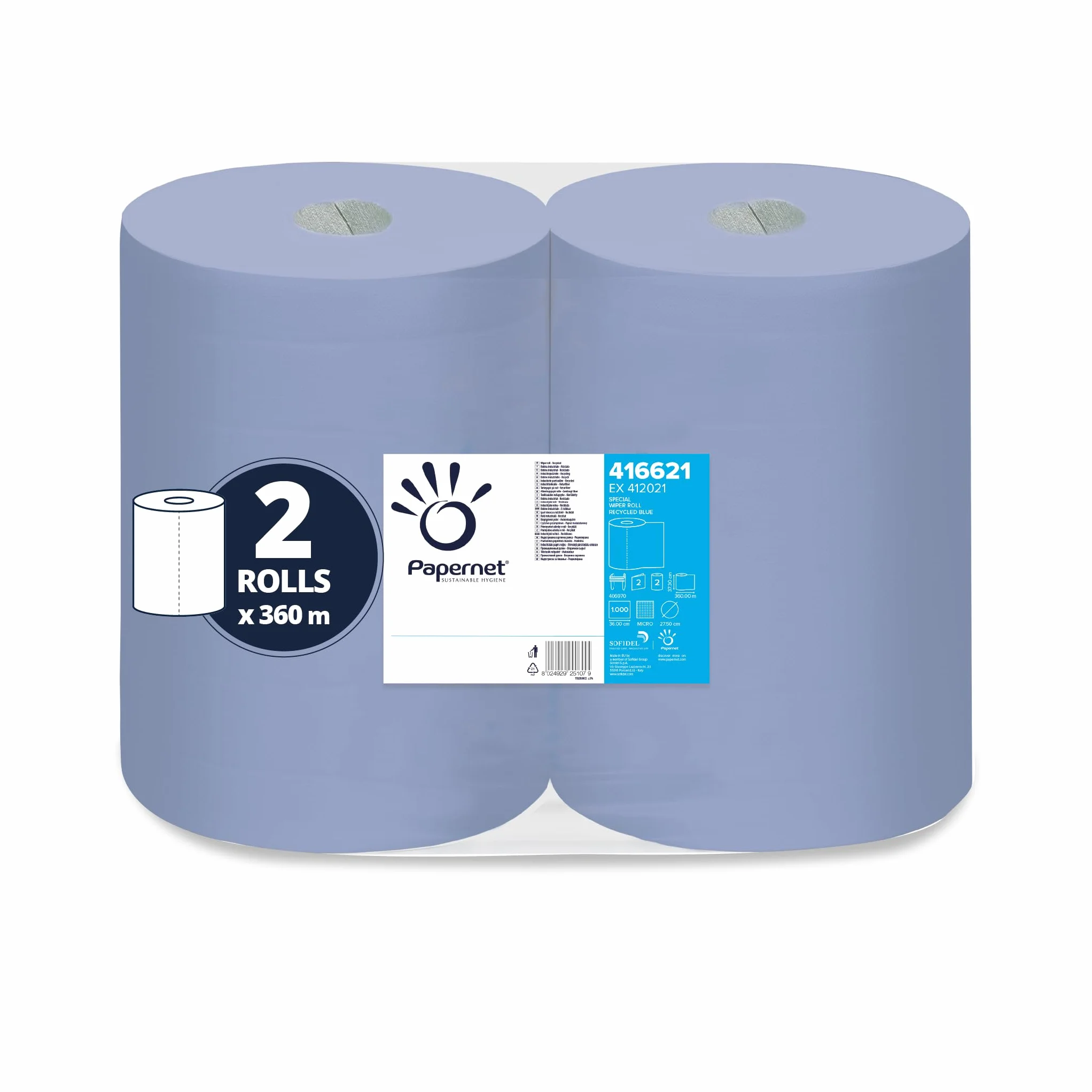 Papernet Przemysłowa niebieska rolka papieru 360 m 2 warstwy 2000 usług 37,3 x 36 cm
