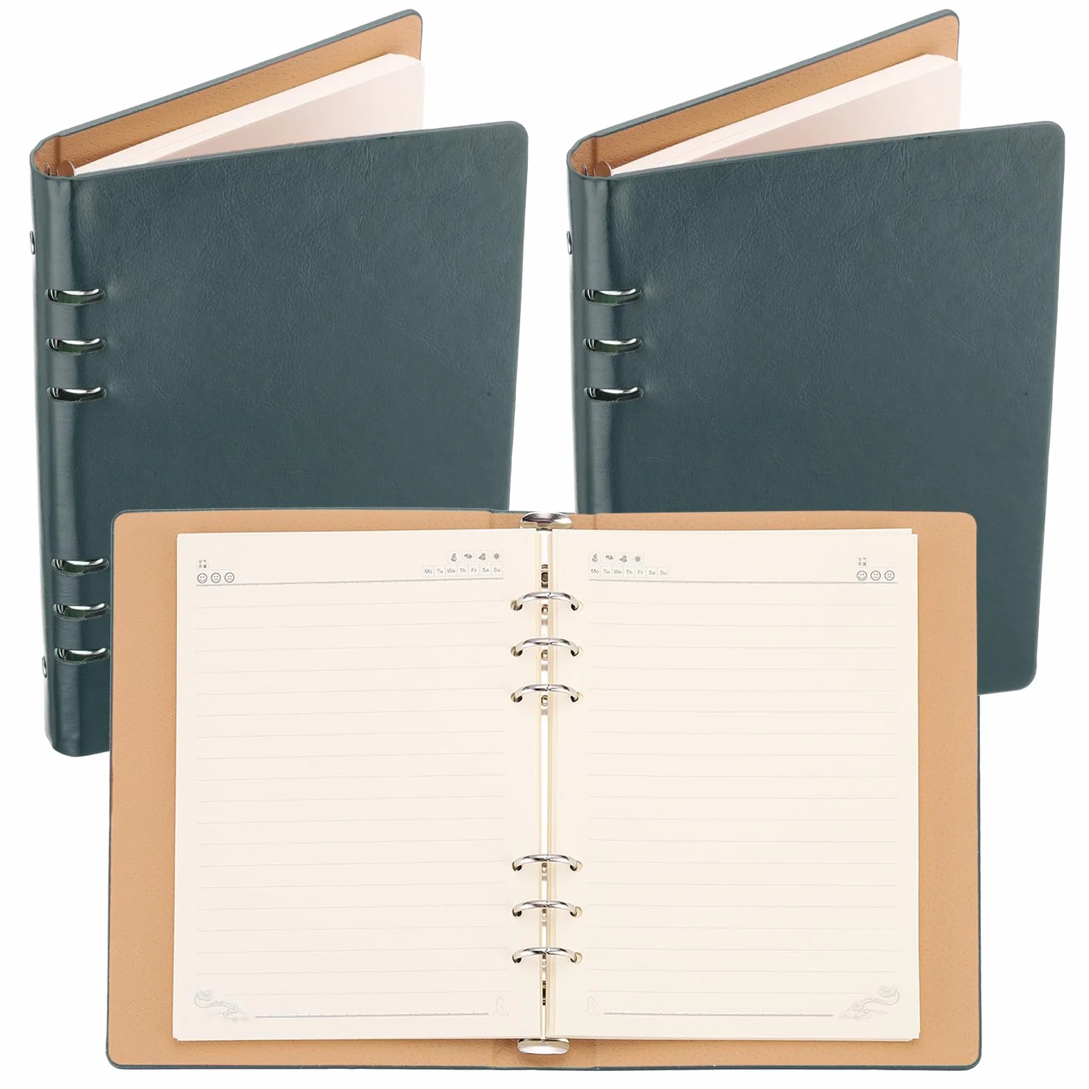 PATIKIL 6-pierścieniowy segregator, 2 sztuki, skórzany segregator A5, mini segregator do wielokrotnego napełniania, osobisty planer z 160 arkuszami papieru, zielony