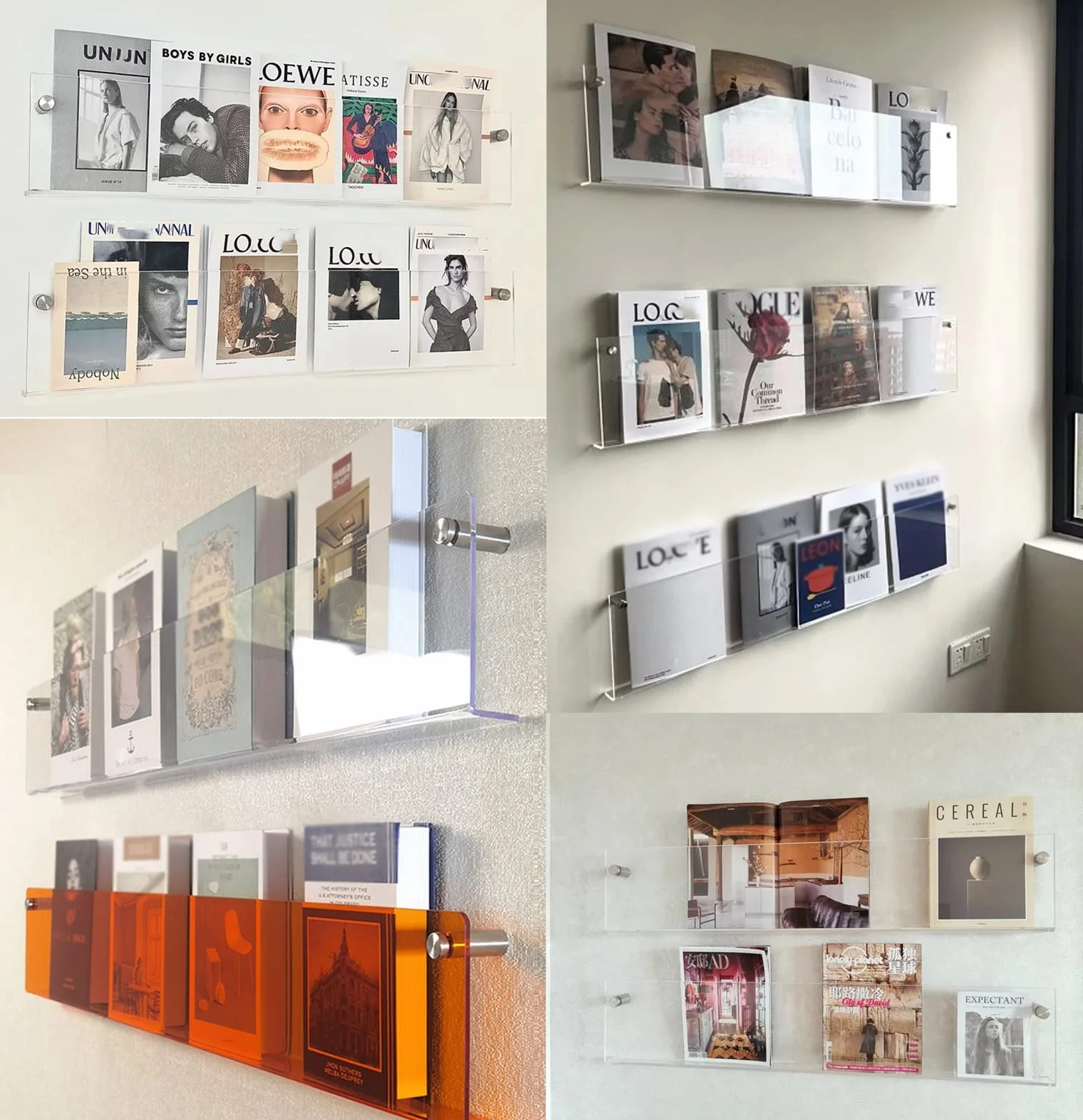 Acrylic Magazine Rack Brochure Holder 3-Pack Wall Hanging Display Stand for Storage Flyer Literature Orange