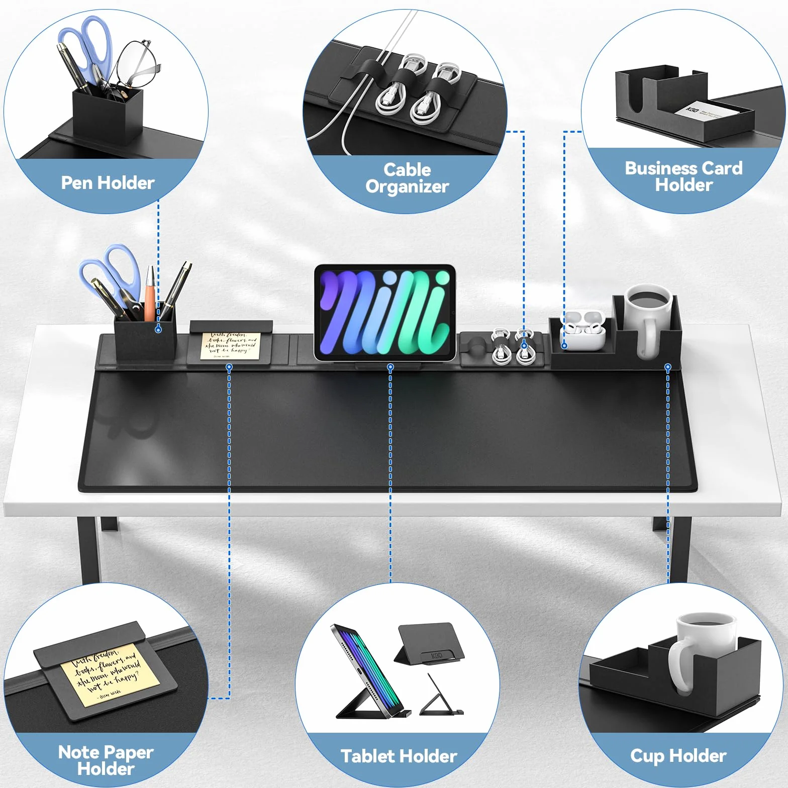 KDD Podkładka na Biurko i Organizer, 6 w 1 Podkładka pod Mysz z Magnetycznym Schowkiem na Biurko Akcesoria Diy na Telefon i Stojak na Tablet/Pojemnik na Kubek/Pojemnik na Karty/Pojemnik na Długopisy