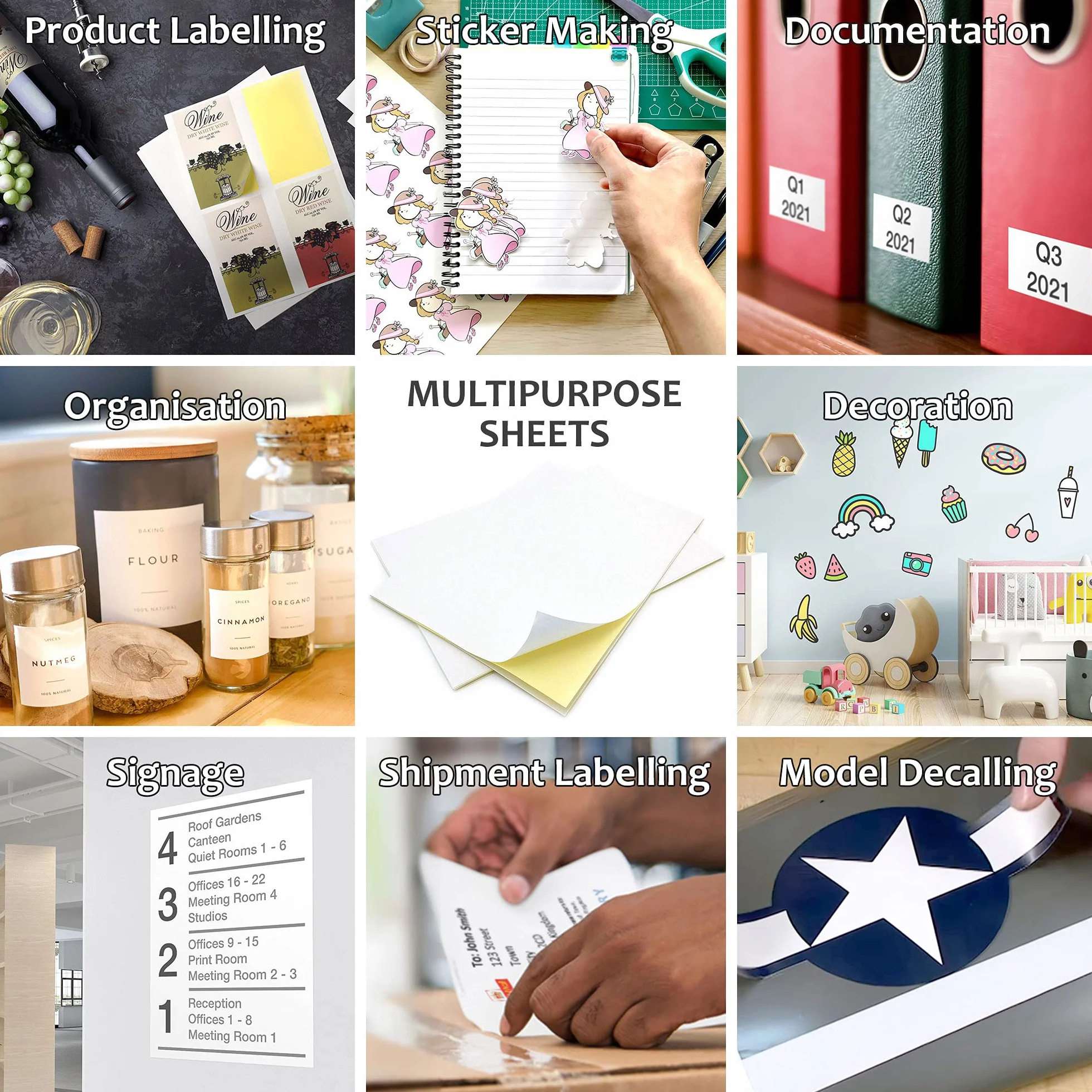 Evergreen Goods 50 arkuszy A4 błyszczący papier samoprzylepny, biały, papier do druku atramentowego/laserowego, naklejki DIY, sztuka i rzemiosło, kompatybilny z ploterem, mocny tył
