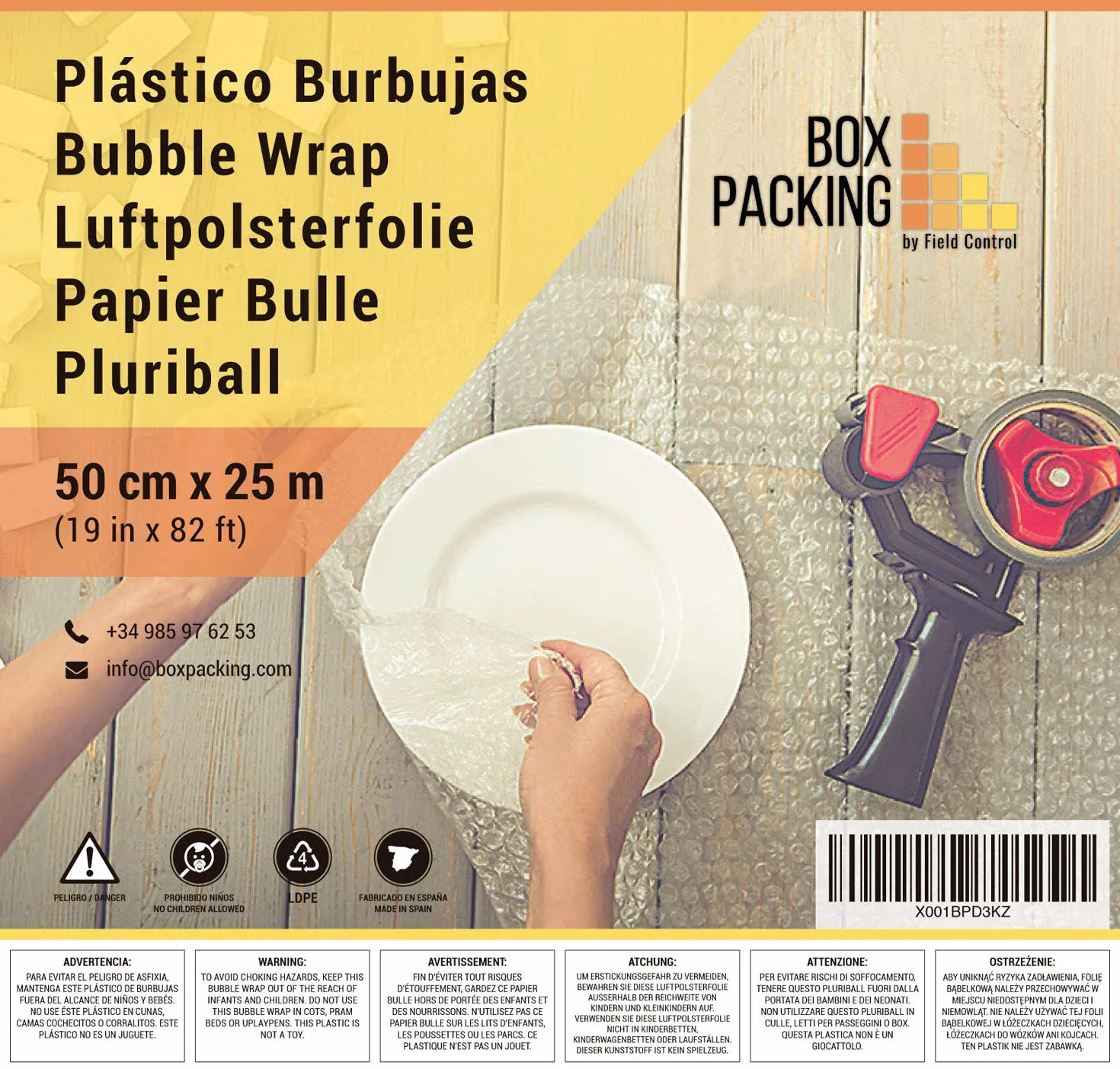 BOXPACKING | Folia Bąbelkowa | 50 cm szerokości x 25 m długości | Folia z Wypustkami Do Pakowania i Przeprowadzek