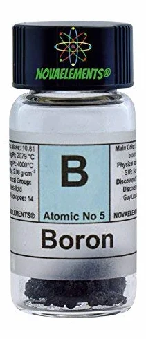 Boron półmetal 0,5 g 99,9% kryształki w ampoule ze szkła z oznaczeniem, element 5 firmy Tisch Periodic Table