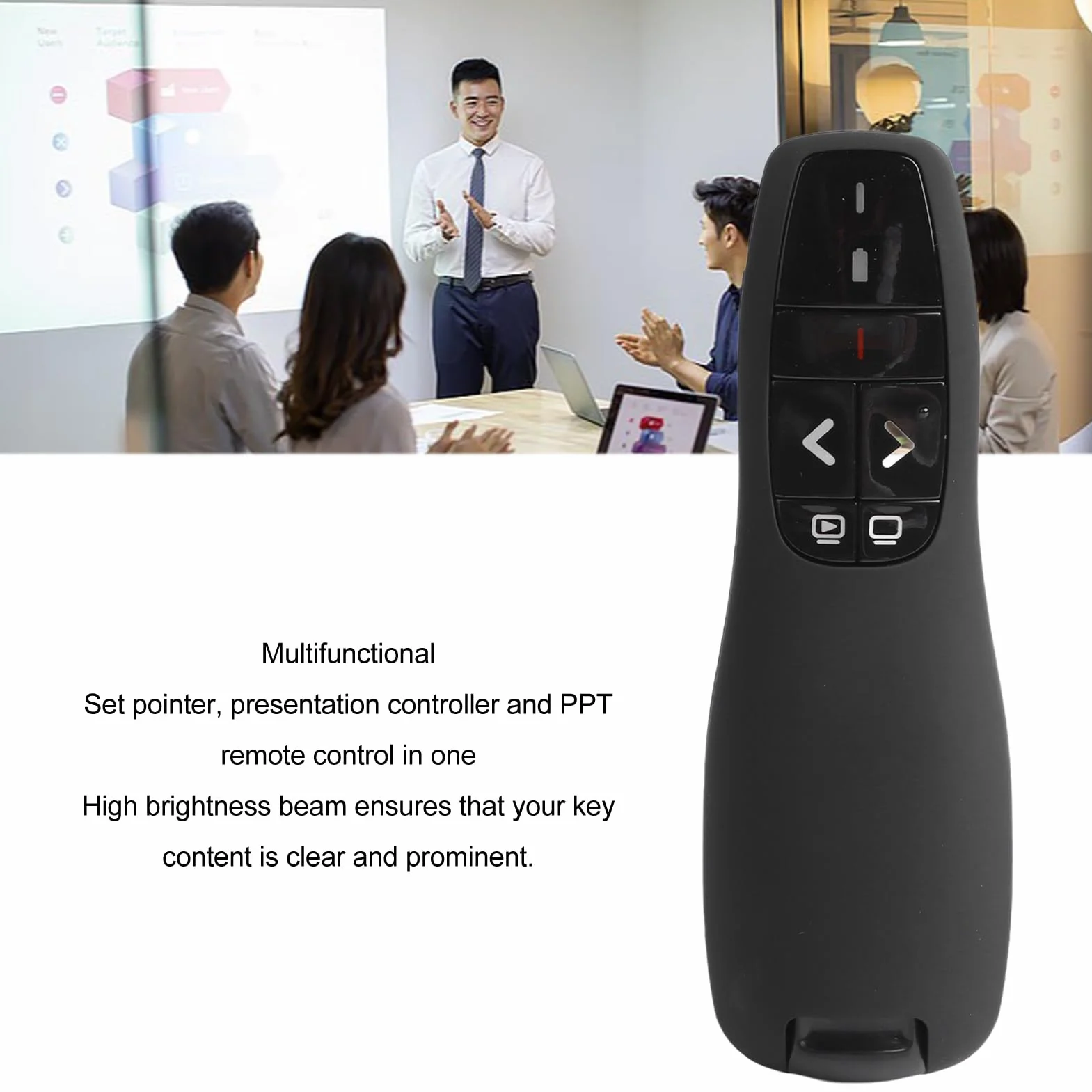Bezprzewodowy Prezenter R400, Bezprzewodowy Prezenter USB PPT 2,4 GHz, Wskaźnik Laserowy, dla dla OS X, dla Androida i IOS, do Prezentacji Biznesowych, szkoleń