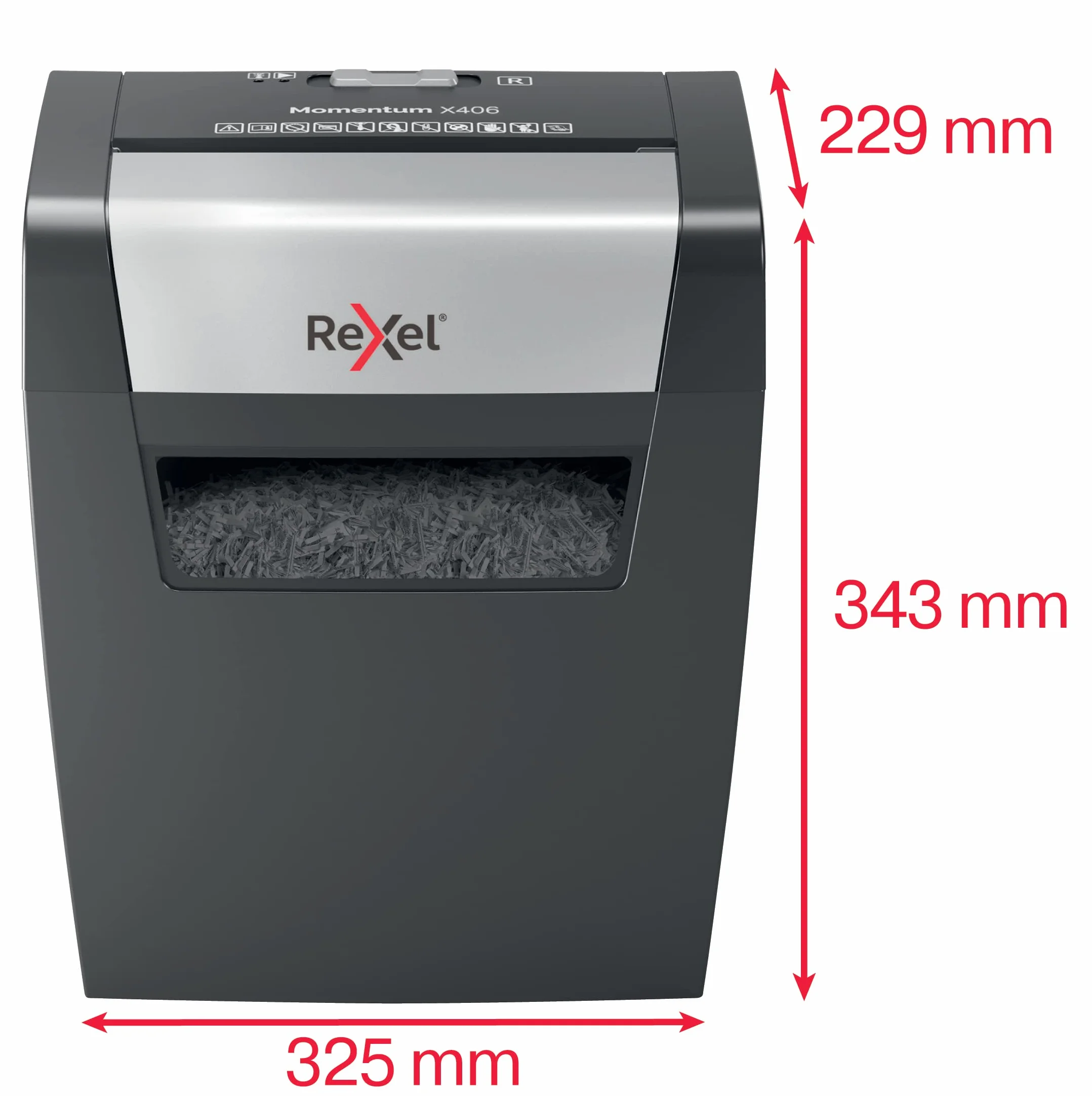 Rexel, Niszczarka do Papieru Rexel Momentum X406, Tnie na Konfetti do 6 kartek (80 gsm), Poziom Bezpieczeństwa P-4, Pojemność Pojemnika na Ścinki 15L, Kolor Czarny (2104569EU)
