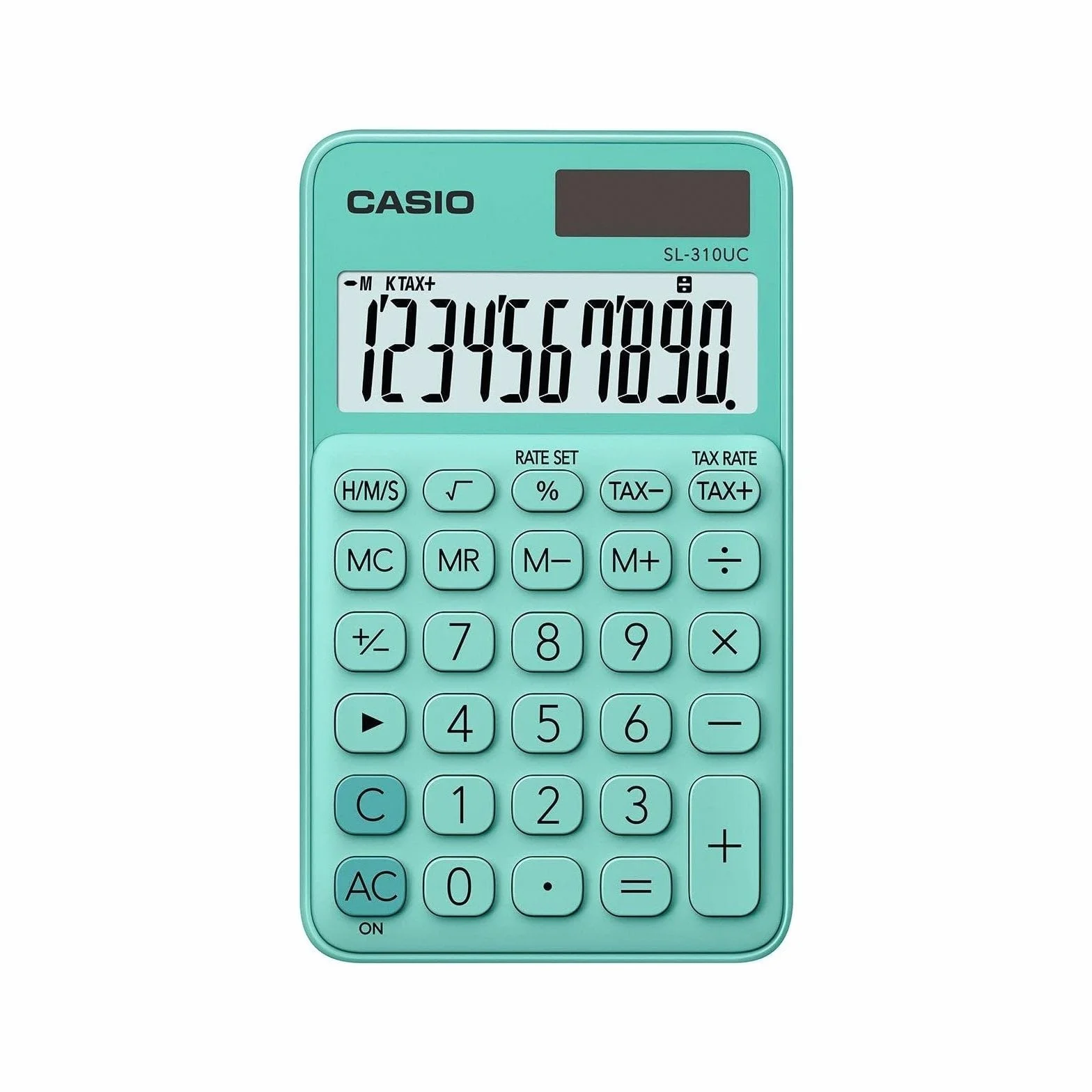 CASIO Kalkulator SL-310UC, 10-cyfrowy, modne kolory, obliczenie podatku, podział tysięcy, zasilanie bateryjne, 0,8 x 7 x 11,8 cm