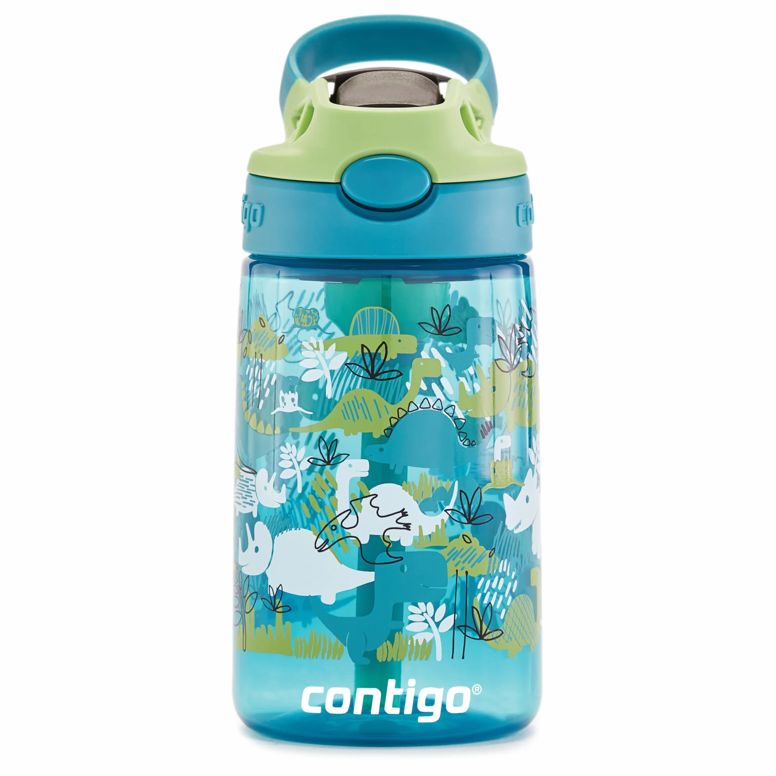 Contigo Butelka na wodę dla dzieci Easy Clean Autospout ze słomką, butelka na napoje ze stali nierdzewnej bez BPA, 100% szczelna, łatwa do czyszczenia, idealna do przedszkola, Dinoboy