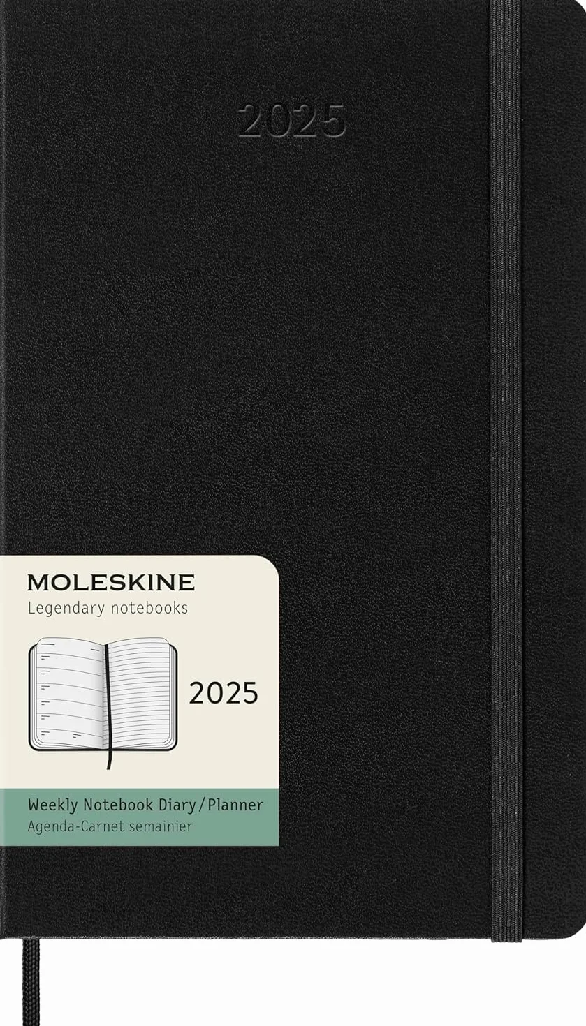 Moleskine Planer tygodniowy, z miejscem na notatki 12 miesięcy 2025, twarda okładka i elastyczne zamknięcie, kolor czarny, duży format, 13 x 50 cm