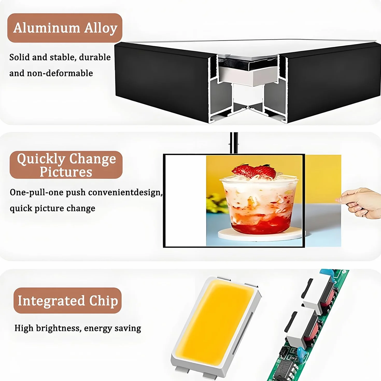 Menu LED Box, podświetlana tablica LED do kawiarni, podświetlana tablica menu 3D, podświetlana tablica menu LED do restauracji, billboard montowany na ścianie 60×100cm