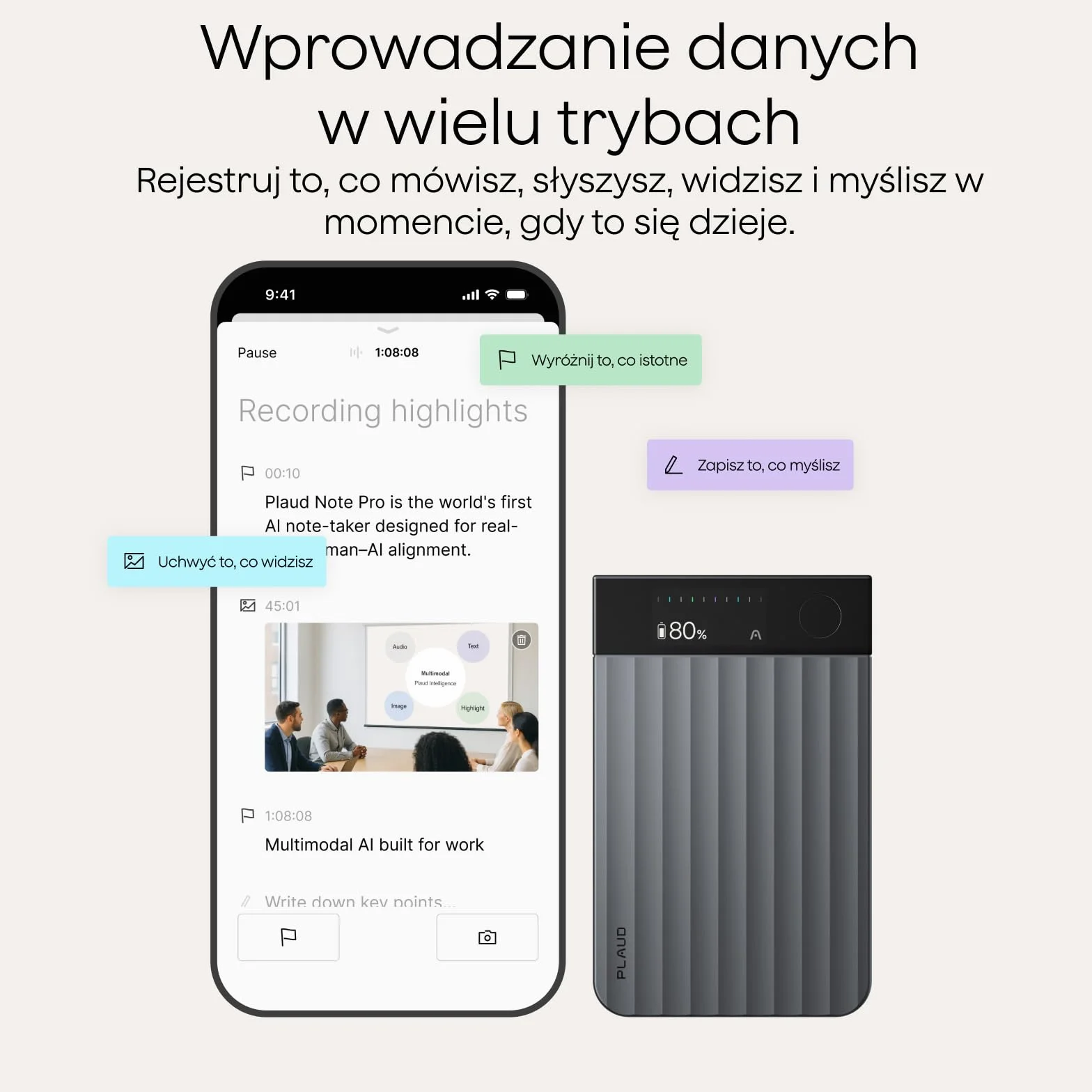 Plaud Note Pro Cyfrowy Dyktafon AI z Transkrypcją i Podsumowaniem AI Wielomodalne Wprowadzanie Do 50 Godzin Nagrywania Zaprojektowany do Konferencji Spotkań i Rozmów Telefonicznych i Zespołów