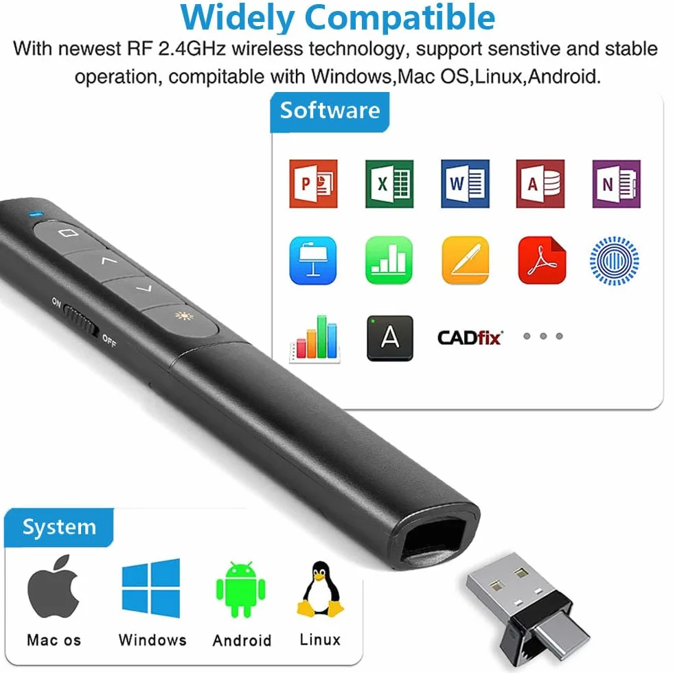 USB/Type-C 2 w 1 klik do prezentacji Powerpoint, hiperlink regulacja głośności bezprzewodowy prezentator zdalna prezentacja wskazówka slajd Advancer PPT klikacz do Mac iPad komputer laptop