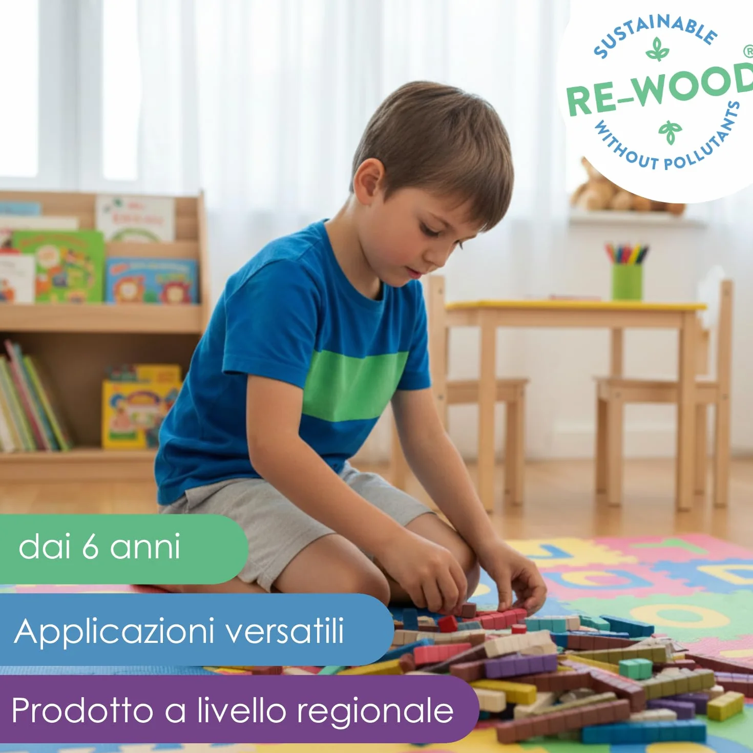 WISSNER aktiv lernen 080508.000 100 prętów do liczenia RE-Wood w 10 kolorach Montessori, niebieski, brązowy, żółty, zielony, różowy, czerwony, biały