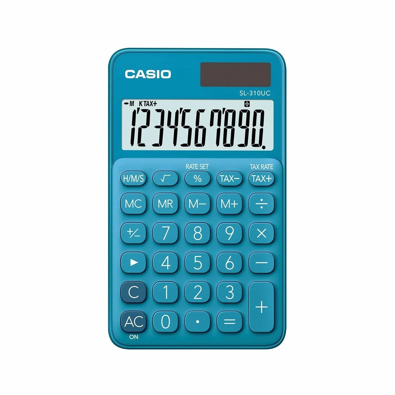 CASIO Kalkulator SL-310UC, 10-cyfrowy, modne kolory, obliczenie podatku, podział tysięcy, zasilanie bateryjne, 0,8 x 7 x 11,8 cm