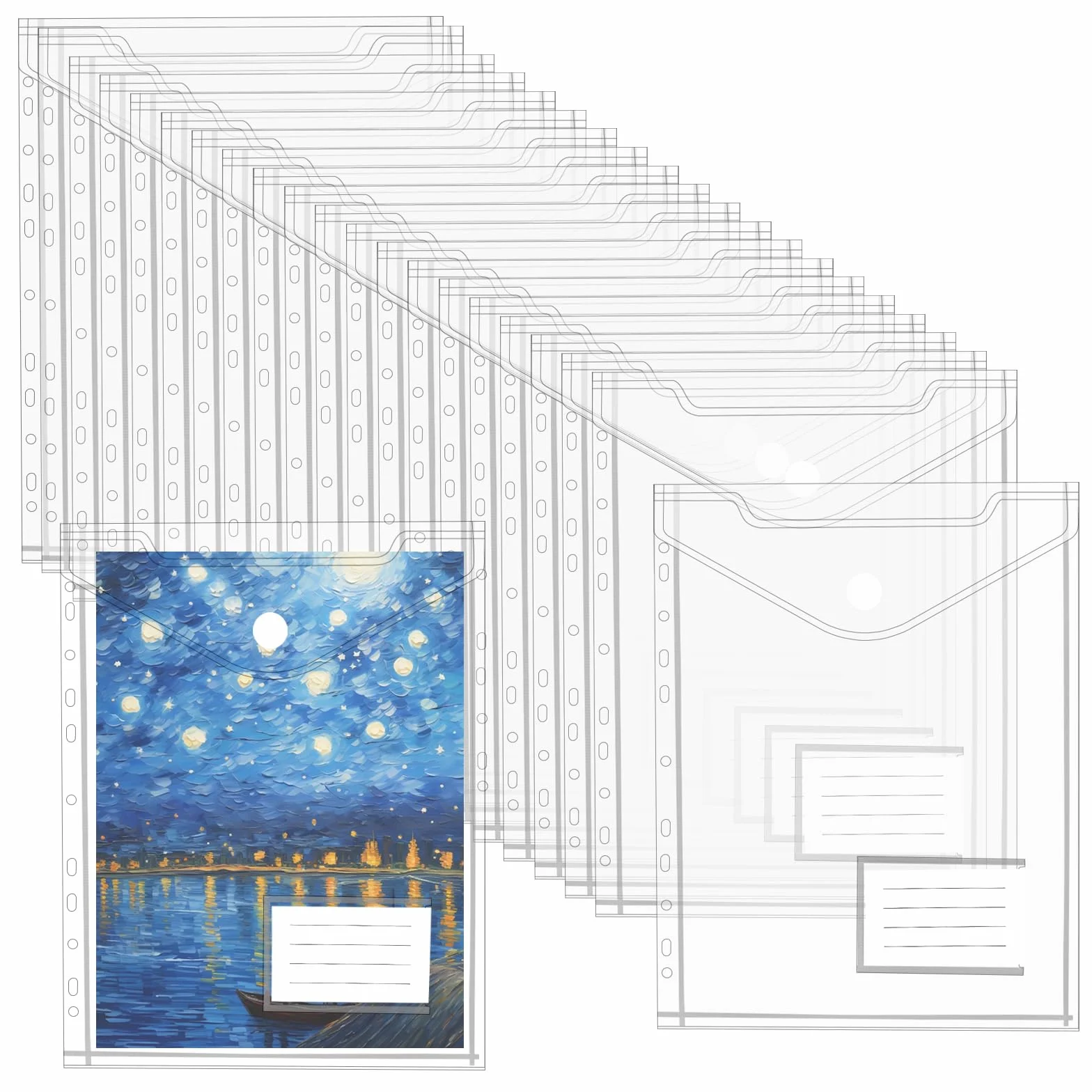 30 sztuk przezroczystych kieszonek na dokumenty 30,5 x 24 cm, format A4, teczka na dokumenty z zatrzaskiem, wodoszczelne teczki kolekcjonerskie do organizacji dokumentów