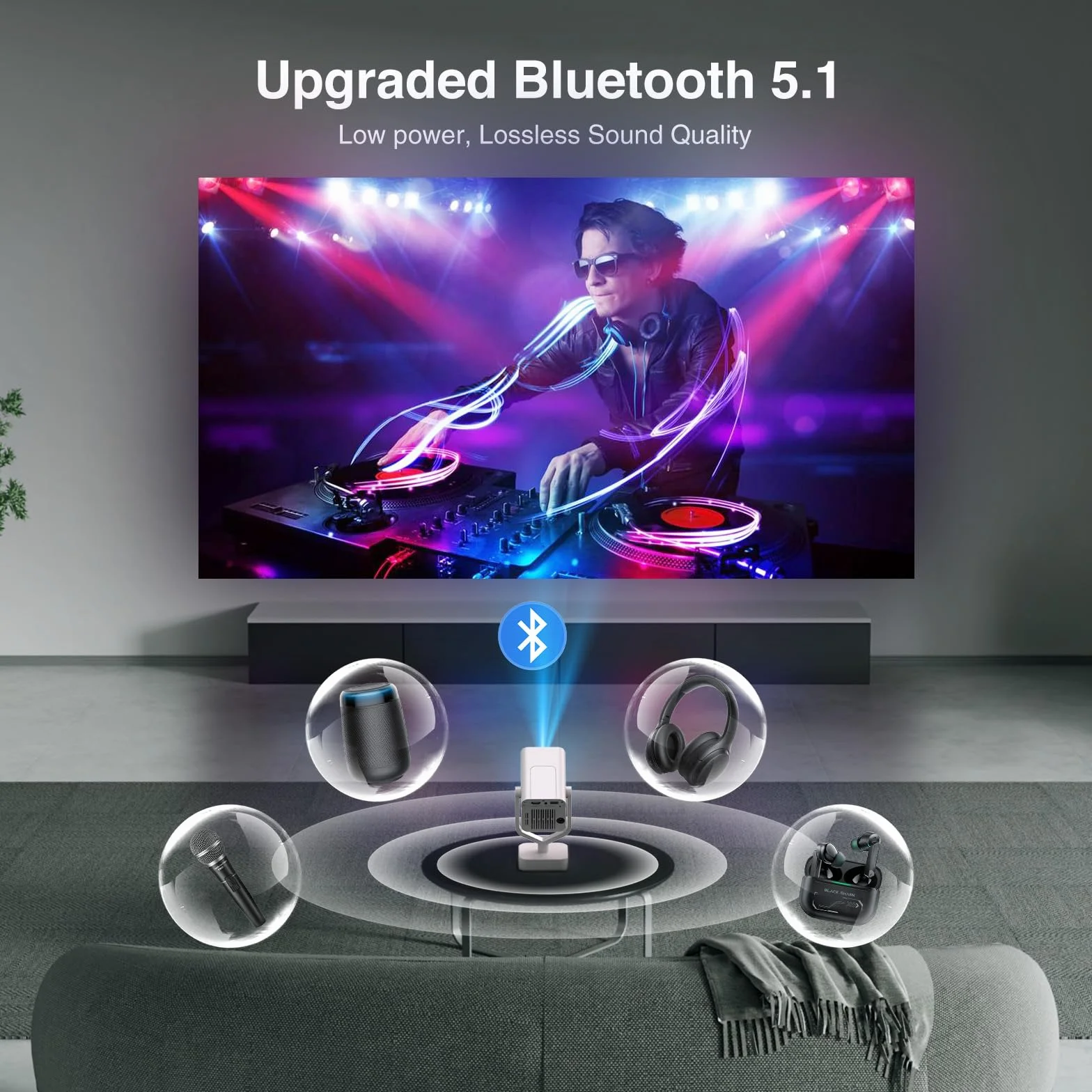 Projektor Mini AKATUO 4K 1080p Bluetooth WiFi6 Automatyczna Korekcja Trapezu Obrót 270°