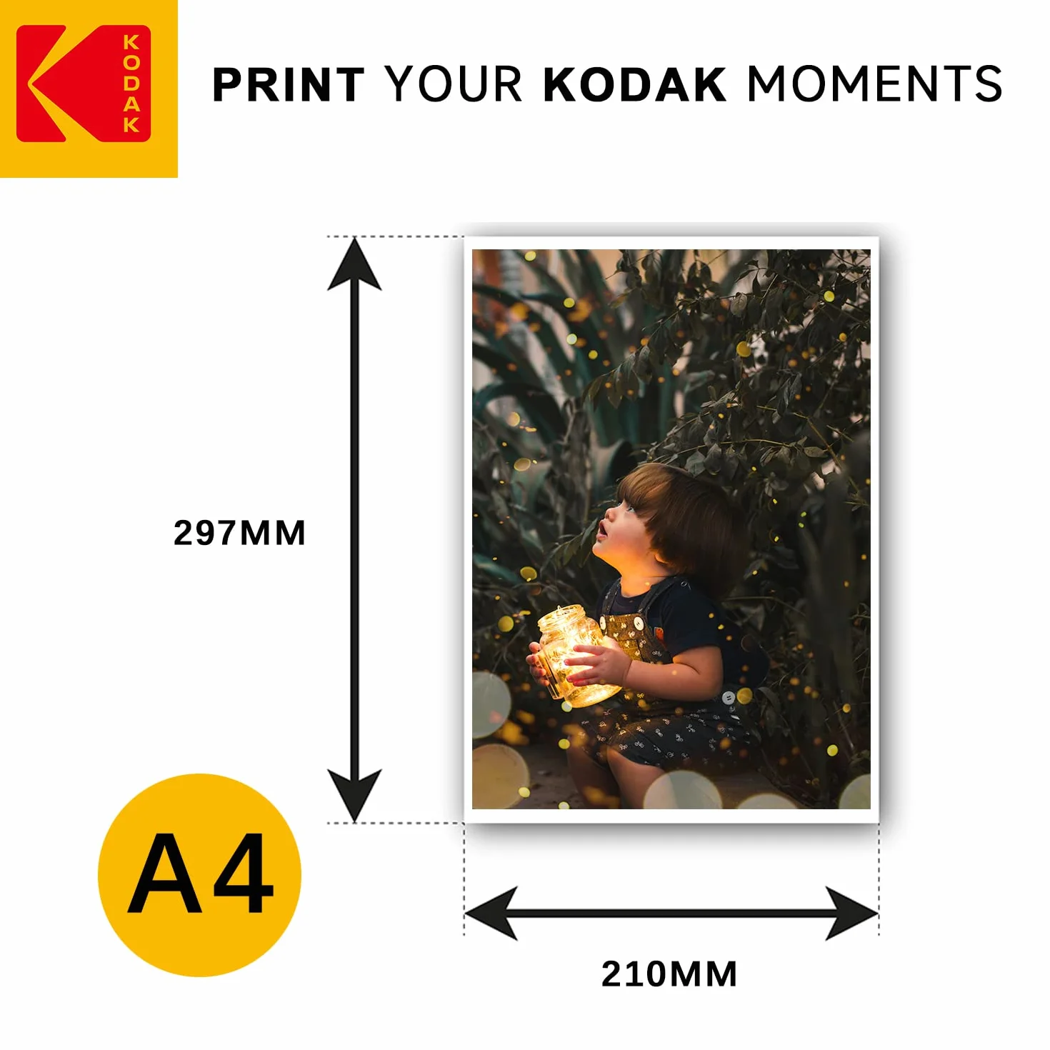KODAK Instant Photo Paper - Opakowanie 25 arkuszy papieru fotograficznego - Format 21 x 29,7 cm (A4) - Wykończenie błyszczące - 180 gsm - Kompatybilny z drukarkami atramentowymi"