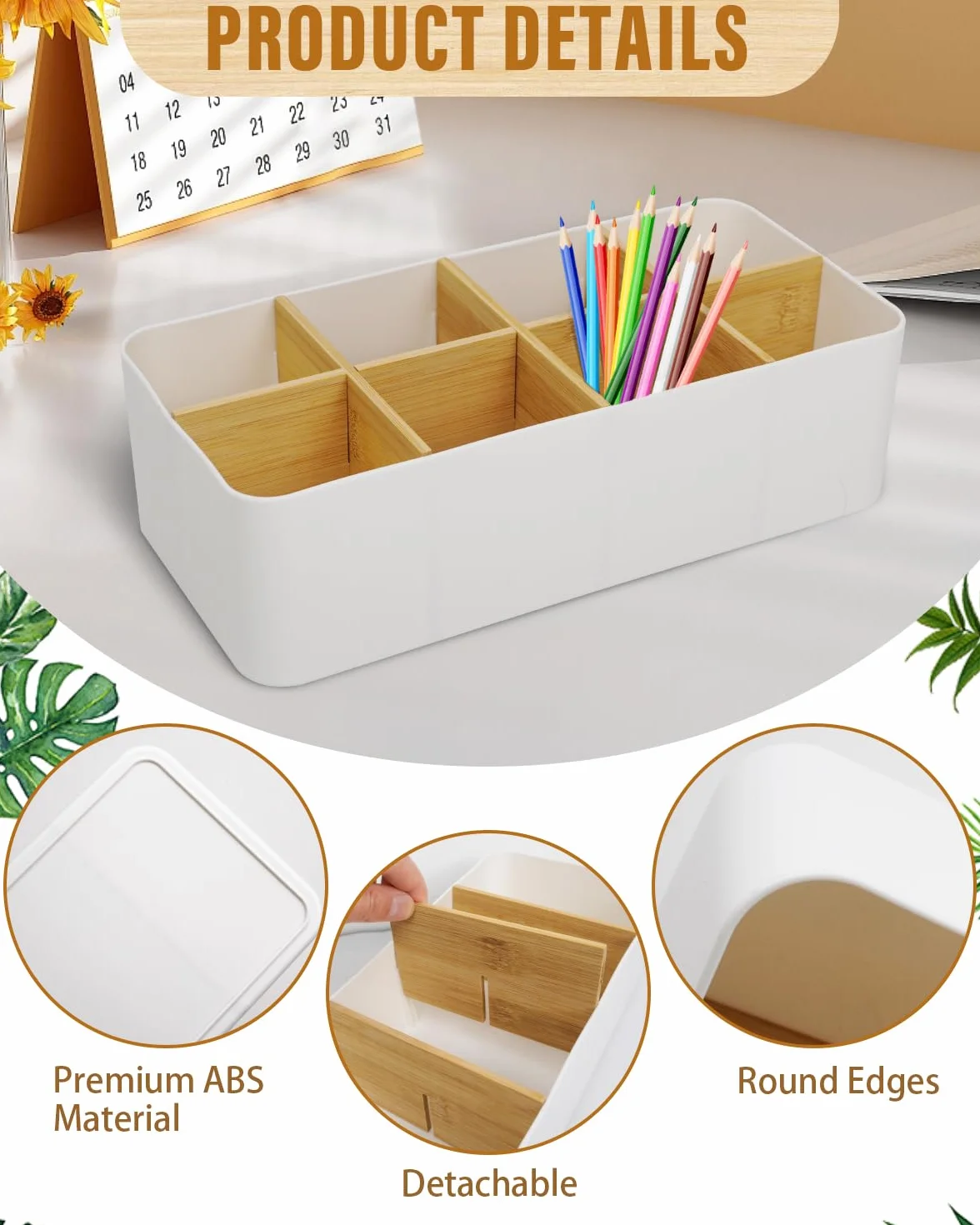 Organizer na biurko, 8 przegródek, biały pojemnik na długopisy, organizer na długopisy, piloty i akcesoria