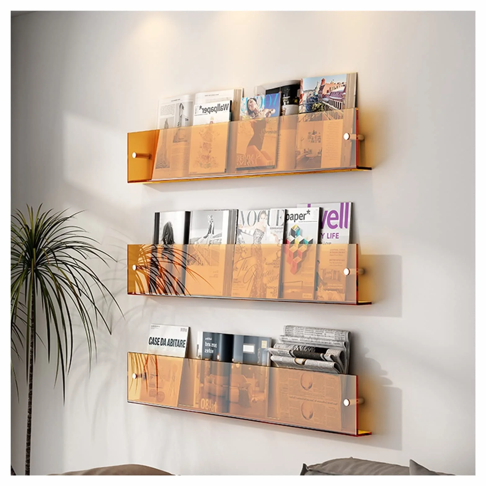 Acrylic Magazine Rack Brochure Holder 3-Pack Wall Hanging Display Stand for Storage Flyer Literature Orange