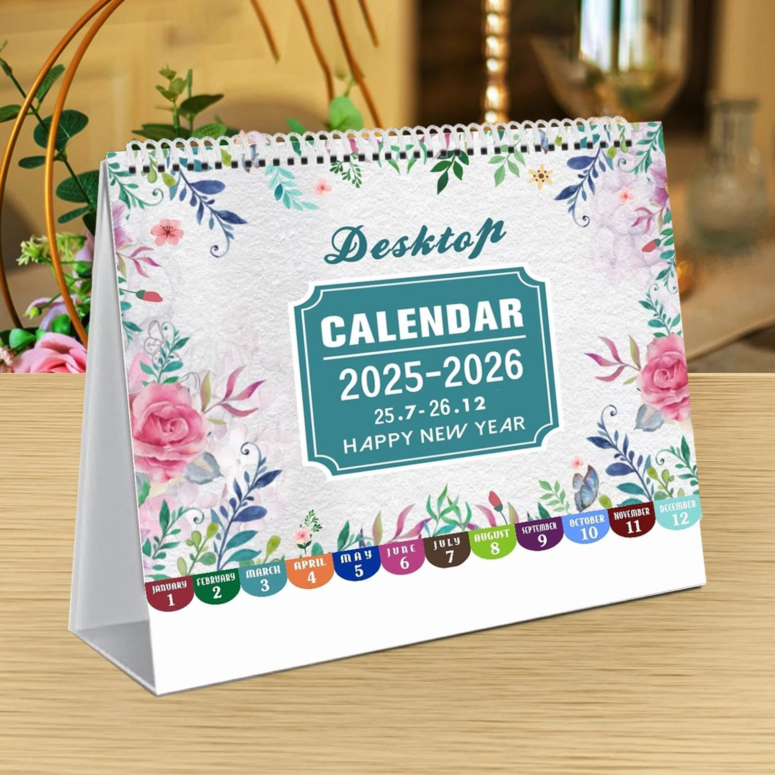 Desktop Calendar 2025-2026, Monthly Planner, 8x7.8 Inch with Stickers for Home School