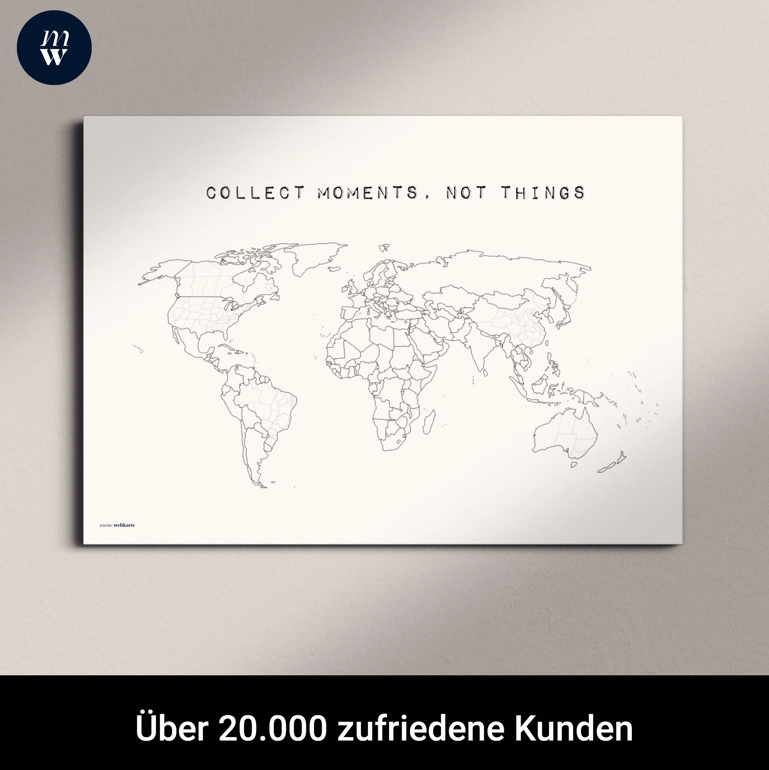 Mapa świata do przypinania "Collect Moments" lub do kolorowania – trwała i ręcznie wykonana w Niemczech – rozmiar: 60 x 40 cm