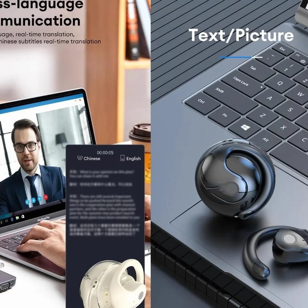 T26 Pro Language Translator, Simultaneous Interpretation Earphone, Supports over 75 Different Languages, Translation Earbuds Real Time(Black)