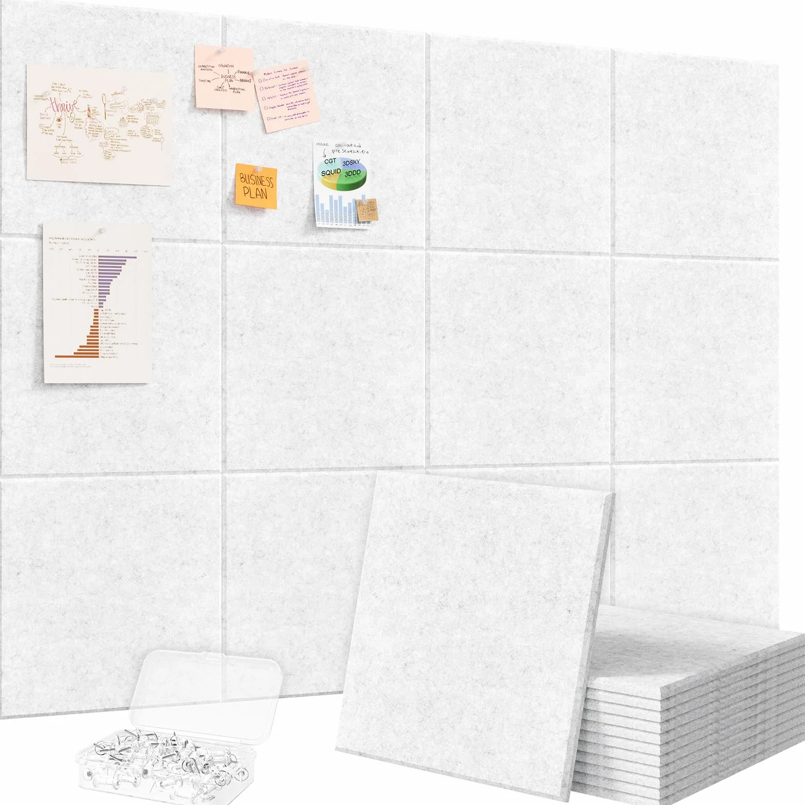 Lifewit Duża Filcowa Tablica z Samoprzylepnym Mocowaniem, 120x90cm Cork Board Alternatywa na Ścianę, 12-Pack Vision Board Tablica z 50 Pinezkami do Biura i Pokoju, Chmurowa Szarość