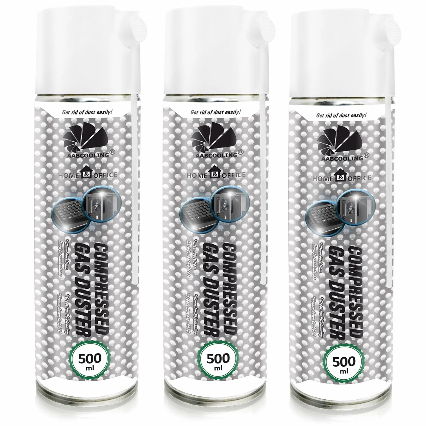 AABCOOLING 3 x 500 ml Home&Office Compressed Gas Duster - Sprzętu Biurowego, Aerozol Czyszczący, Sprężone Powietrze do Czyszczenia Biurka, Puszka, Spray do Czyszczenia Komputera, PC