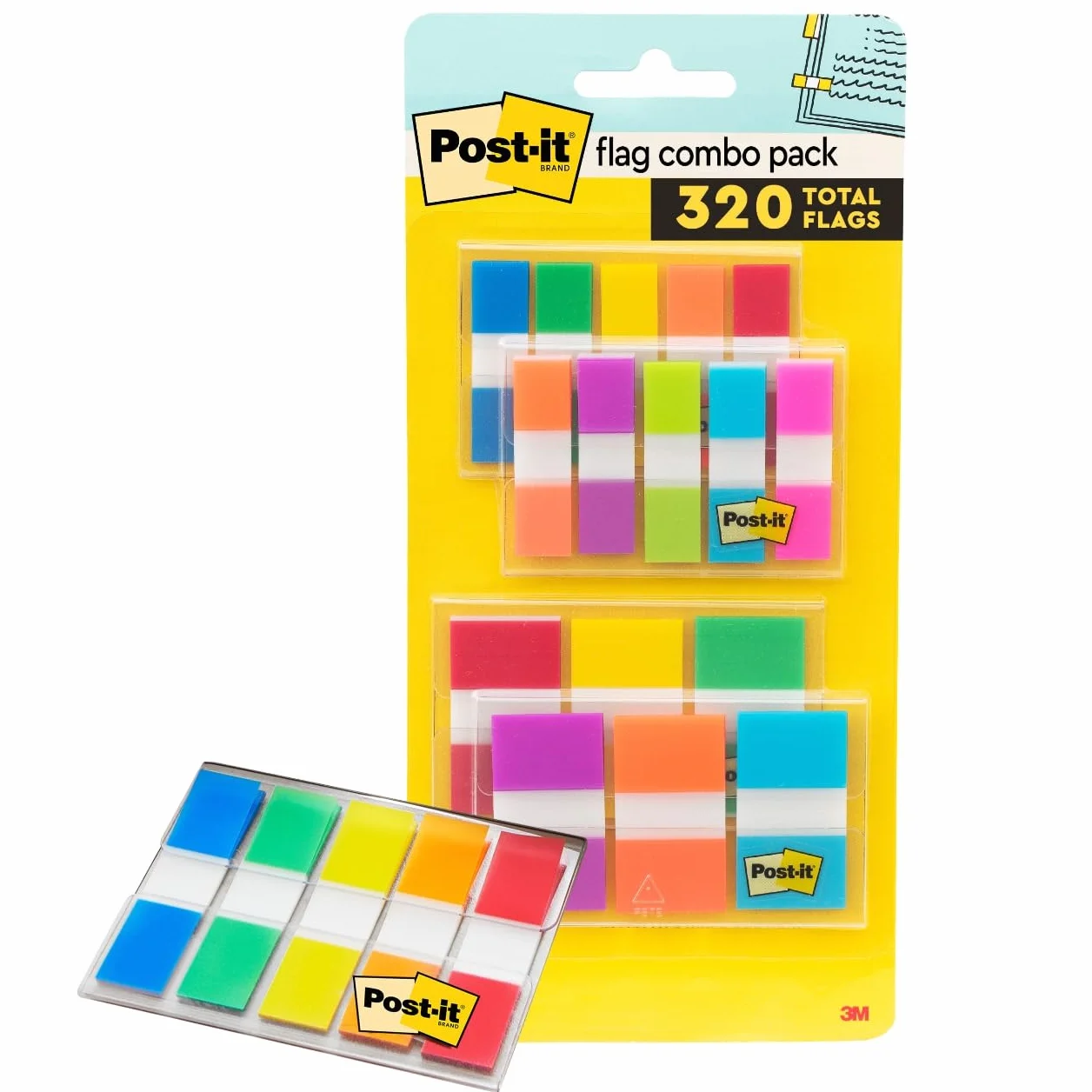 Post-it karteczki Combo Pack, 4 podajnik/opakowanie On-The-Go, 120 szt. o szerokości 2,4 cm i 200 szt. o szerokości 1,2 cm, karteczki, różne kolory (683-XL1)