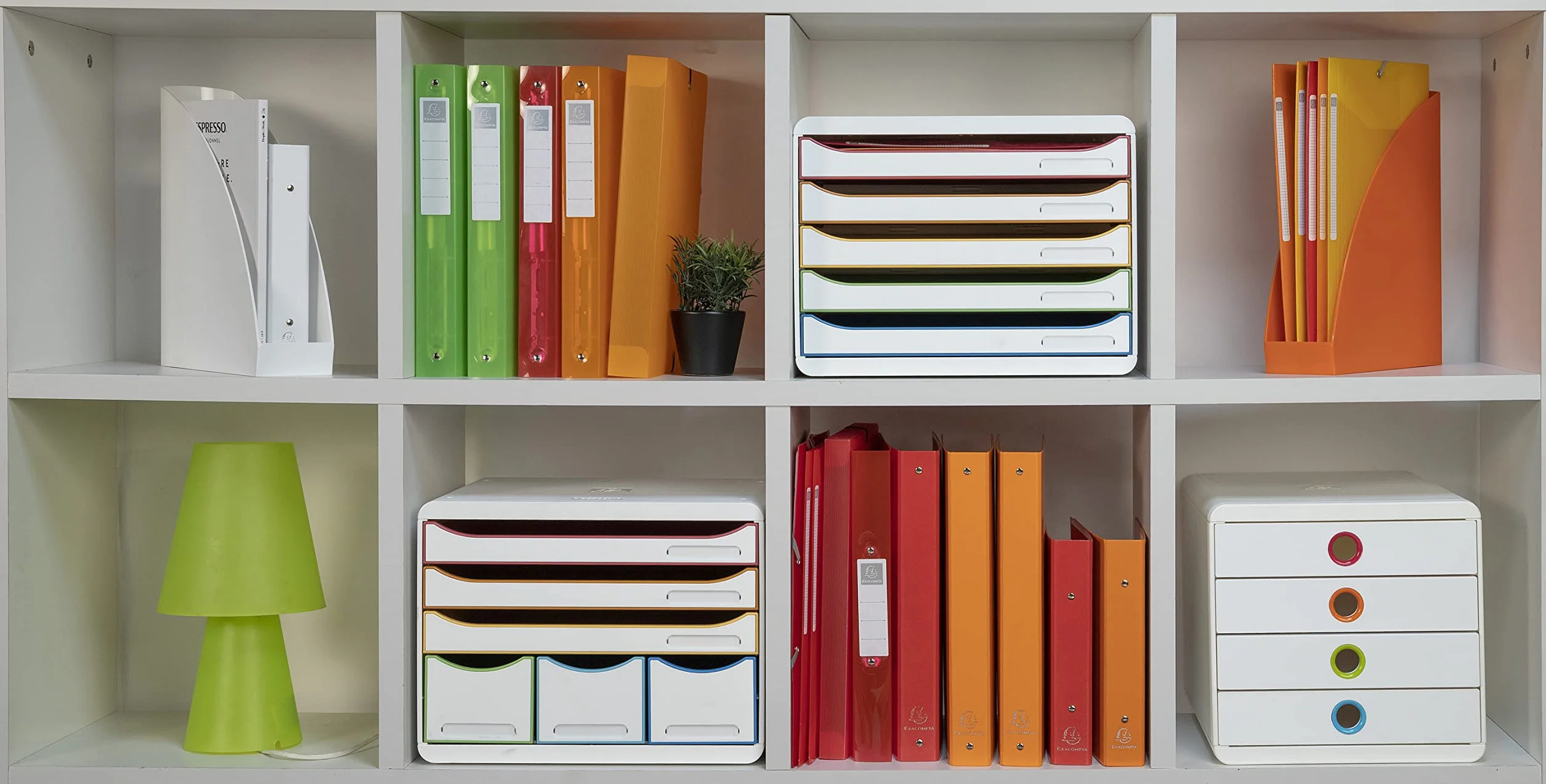 Exacompta 306913D Szafka na dokumenty STORE-BOX Black Office, 3 wąskie szuflady oraz 3 szuflady na dokumenty A4+, wymiary zewnętrzne: 27 x 35,5 x 27,1 cm, 1 sztuka kolor biały/harlekin/biały