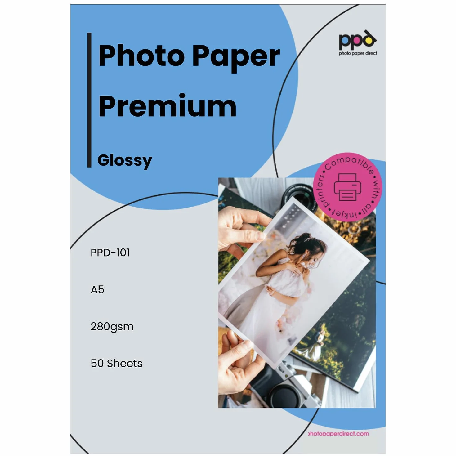 PPD A5 50 Arkuszy 270g Premium Błyszczący Papier Fotograficzny do Drukarek Atramentowych - PPD-101-50
