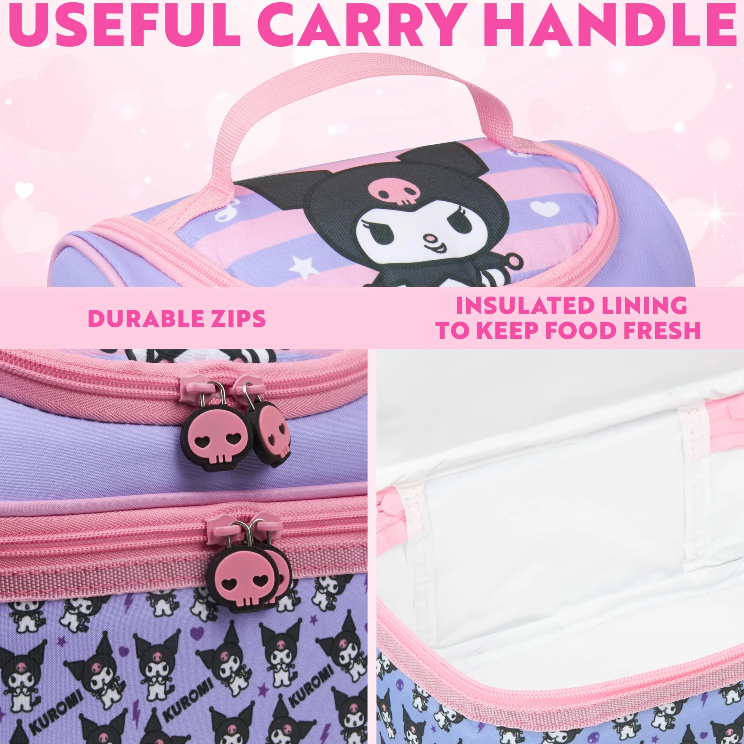 Hello Kitty Kuromi Kawaii Izolowana torba na lunch z przegródkami Anime Przekąski Nosiciel jedzenia do szkoły Piknik Torba chłodząca Multi Kuromi