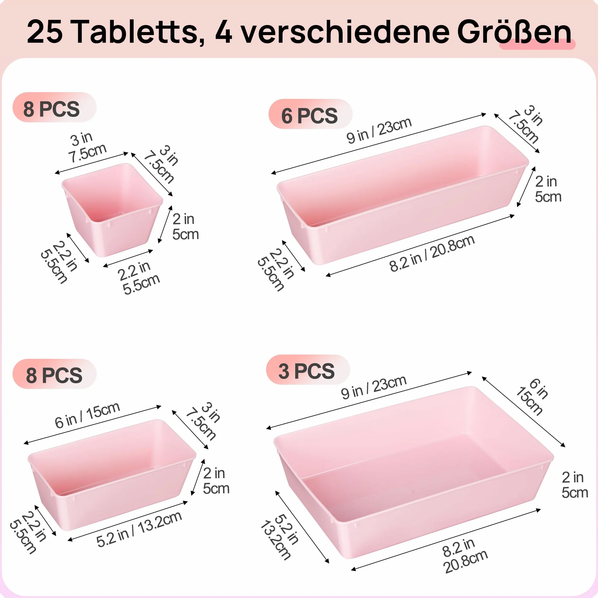 Vtopmart 25-pak plastikowych organizerów do szuflad różowe