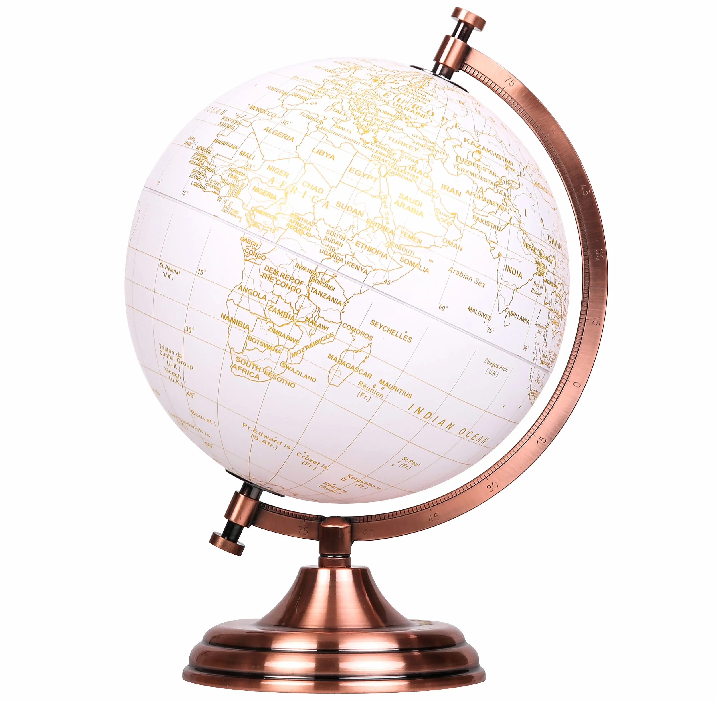 EXERZ Globus 20 cm złoty metaliczny pedagogiczna geograficzna mapa angielska metalowy łuk podstawa