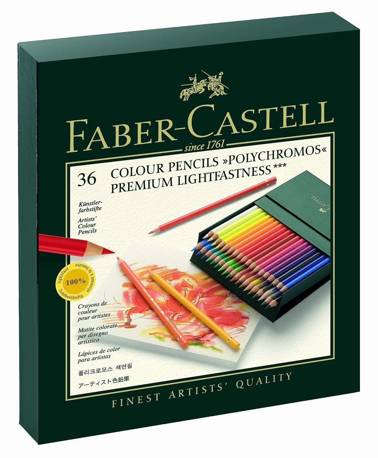 Faber-Castell Polychromos 110024 Kolorowe kredki dla artystów, metalowe pudełko, Einzeln, 36er Atelierbox, 1 szt