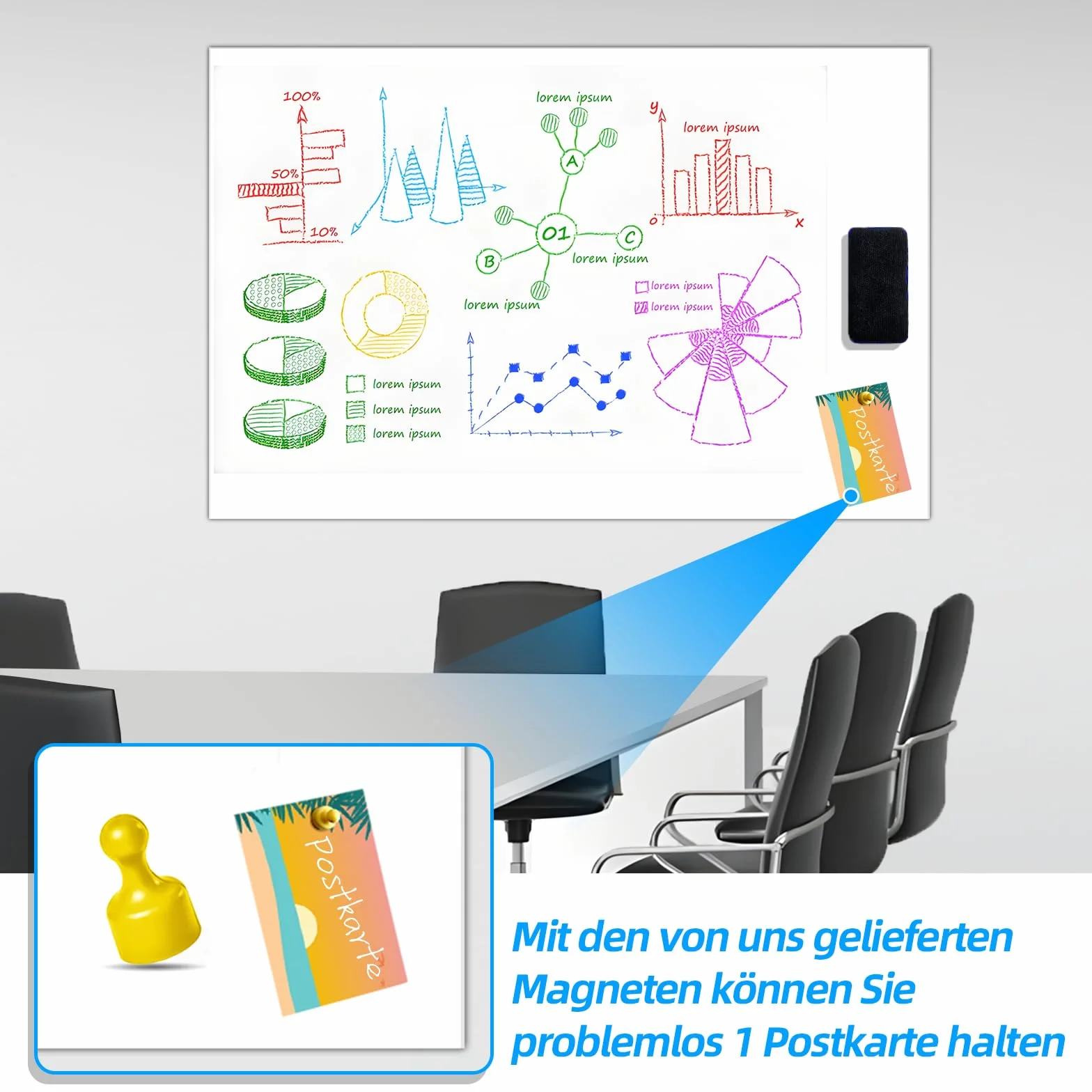 Magnetyczna folia suchościeralna 40 x 80 cm samoprzylepna tablica z markerem gumką magnesem