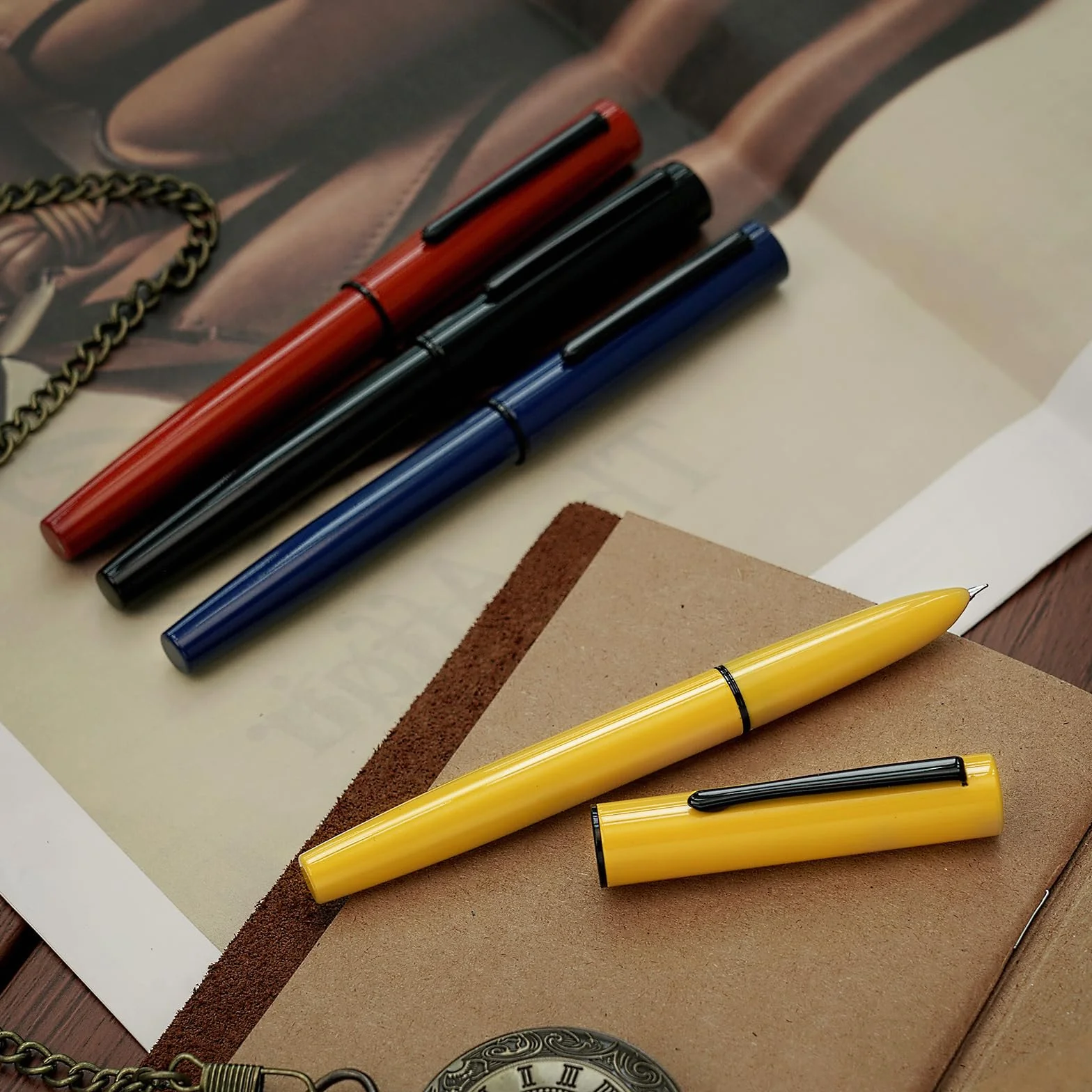 Hongdian C1 pióro wieczne cienka stalówka, błyszcząca czerń i klasyczny design retro, metalowe pióro z konwerterem atramentu, Błyszczący czarny