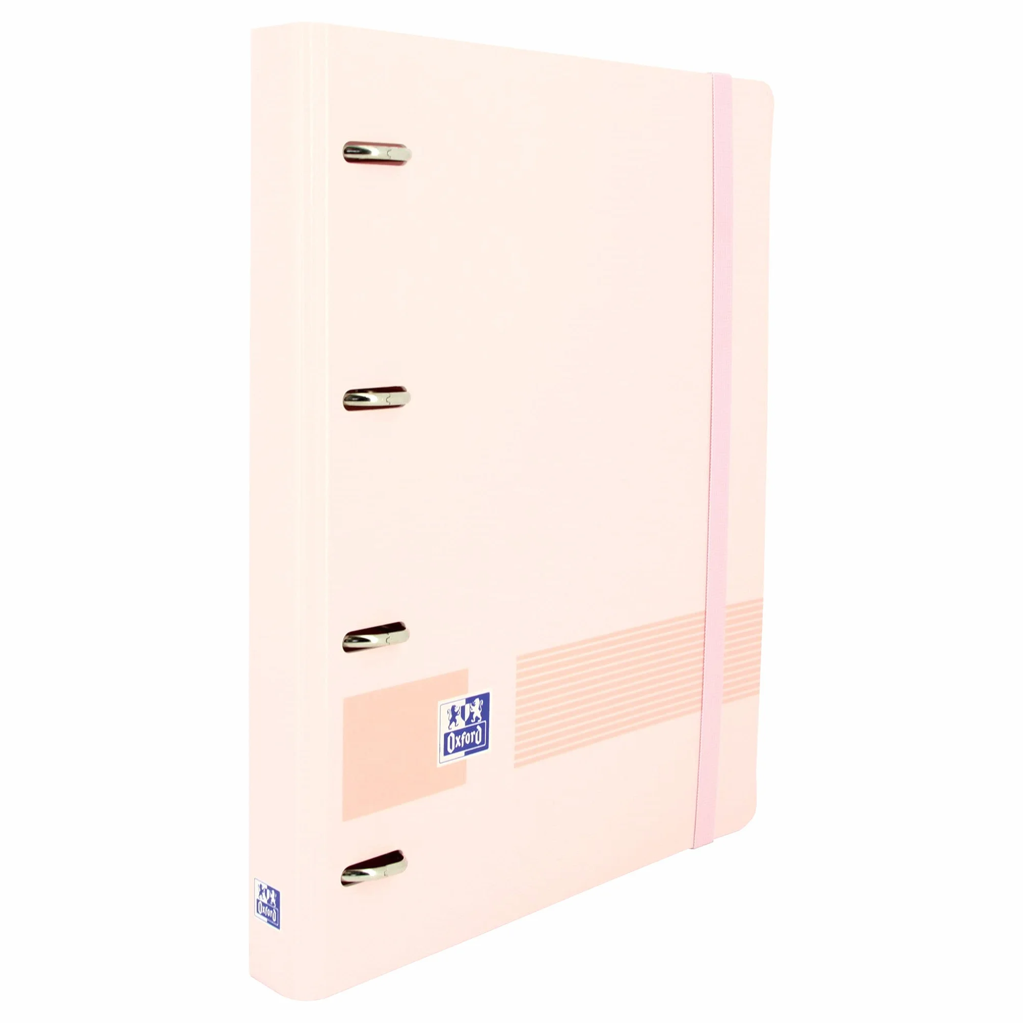 Oxford Live & Go segregator z 4 pierścieniami z pianki poliestrowej z gumą, rozmiar A4+, zdejmowana tablica, arkusz z naklejkami, paski zastępcze z 5 kolorowymi taśmami i 5 x 5 w kratkę, pastelowy róż