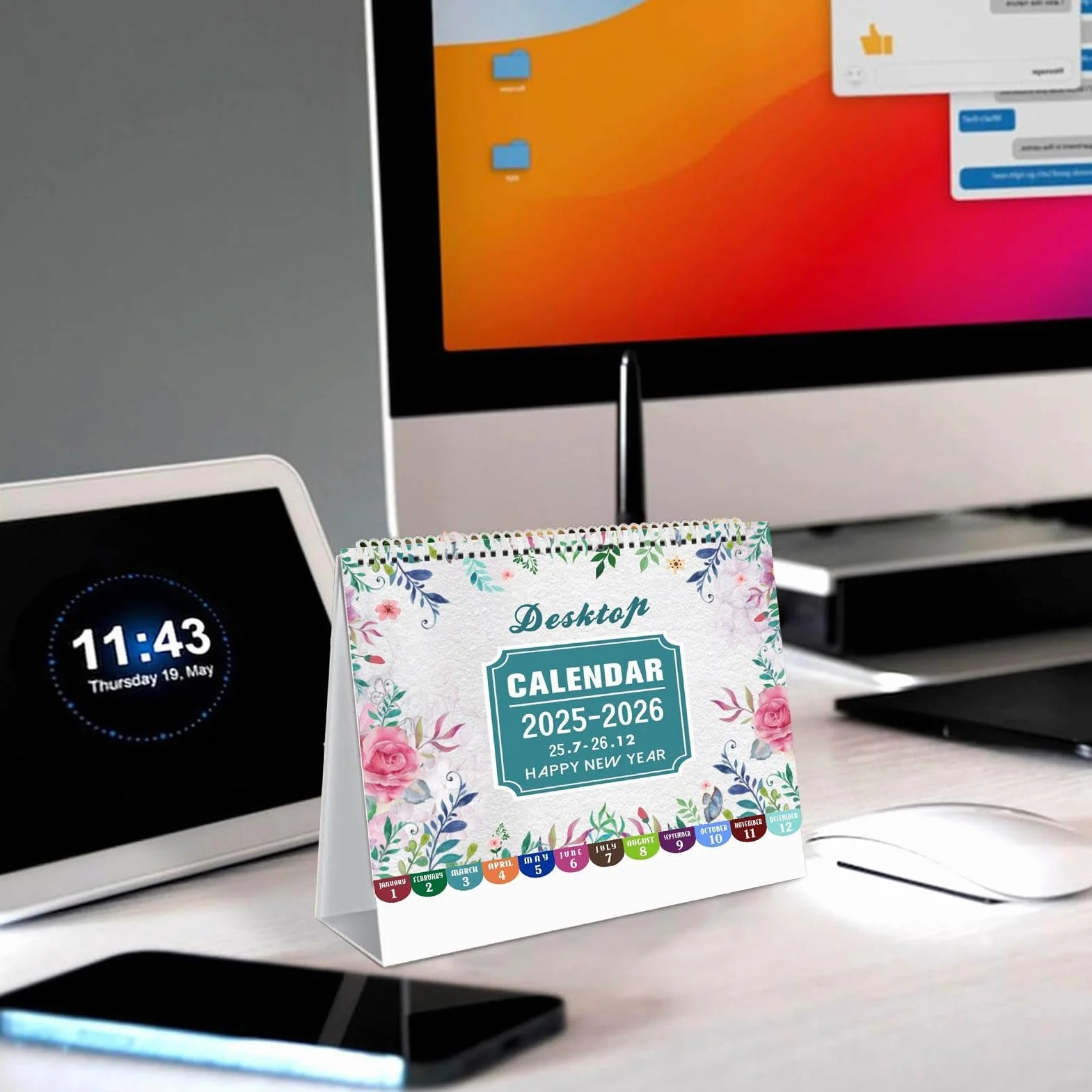 Desktop Calendar 2025-2026, Monthly Planner, 8x7.8 Inch with Stickers for Home School