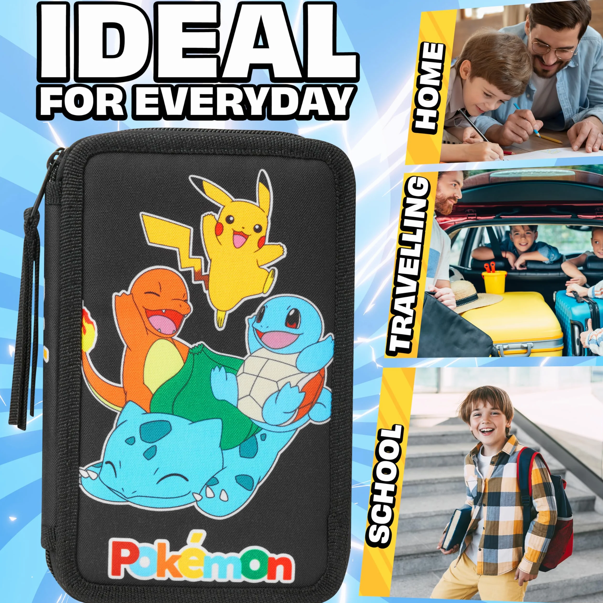 Pokemon piórnik duży, wypełniony piórnik dla chłopców, z zestawem przyborów pikachu, prezent dla dzieci, jeden rozmiar