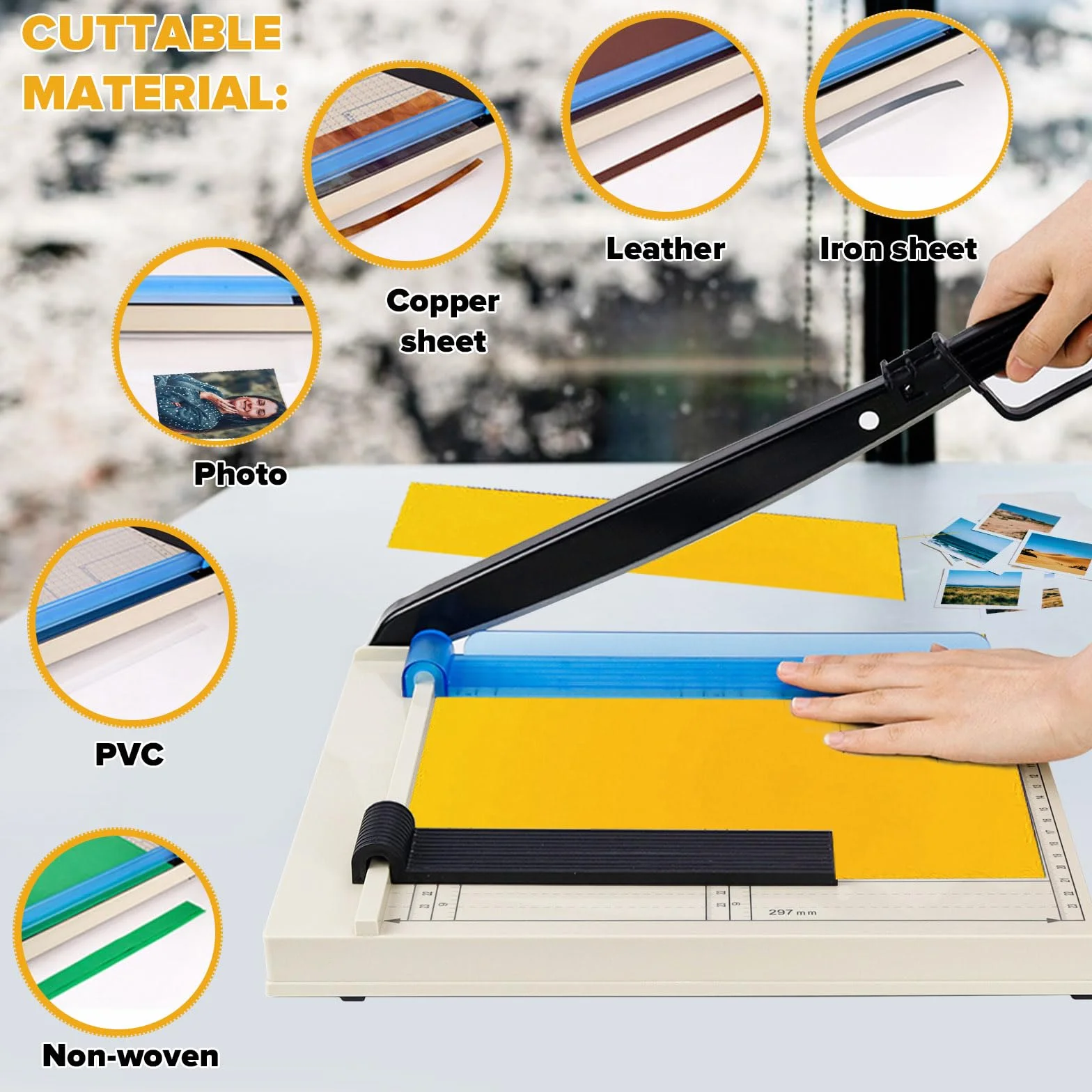 Maszyna do cięcia papieru (A4/B5/A5/B6/B7, z 5 segregatorami), przecinarka do papieru A4, przecinarka dźwigniowa, Paper Cutter, do cienkich blach, skóry, zdjęć